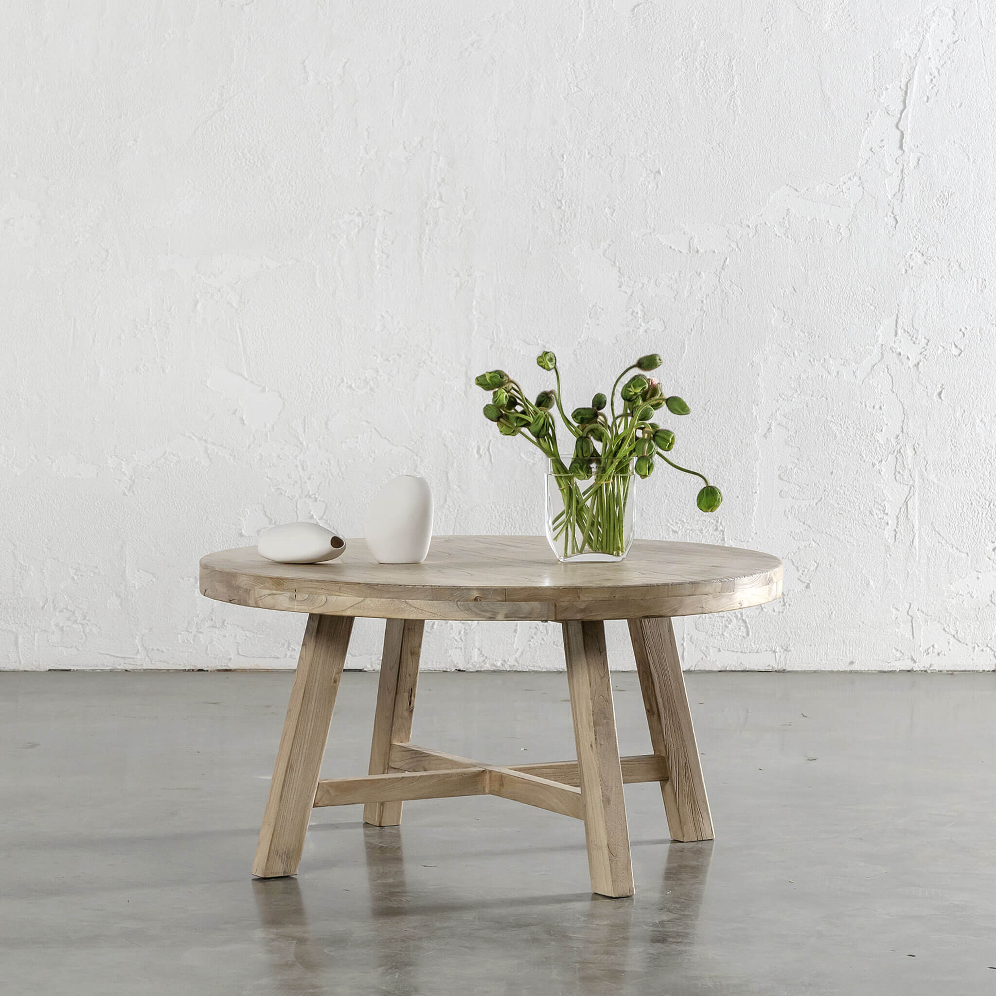 CAPRETTA ELM ROUND COFFEE TABLE | 90CM | BLEACHED BRISTLE