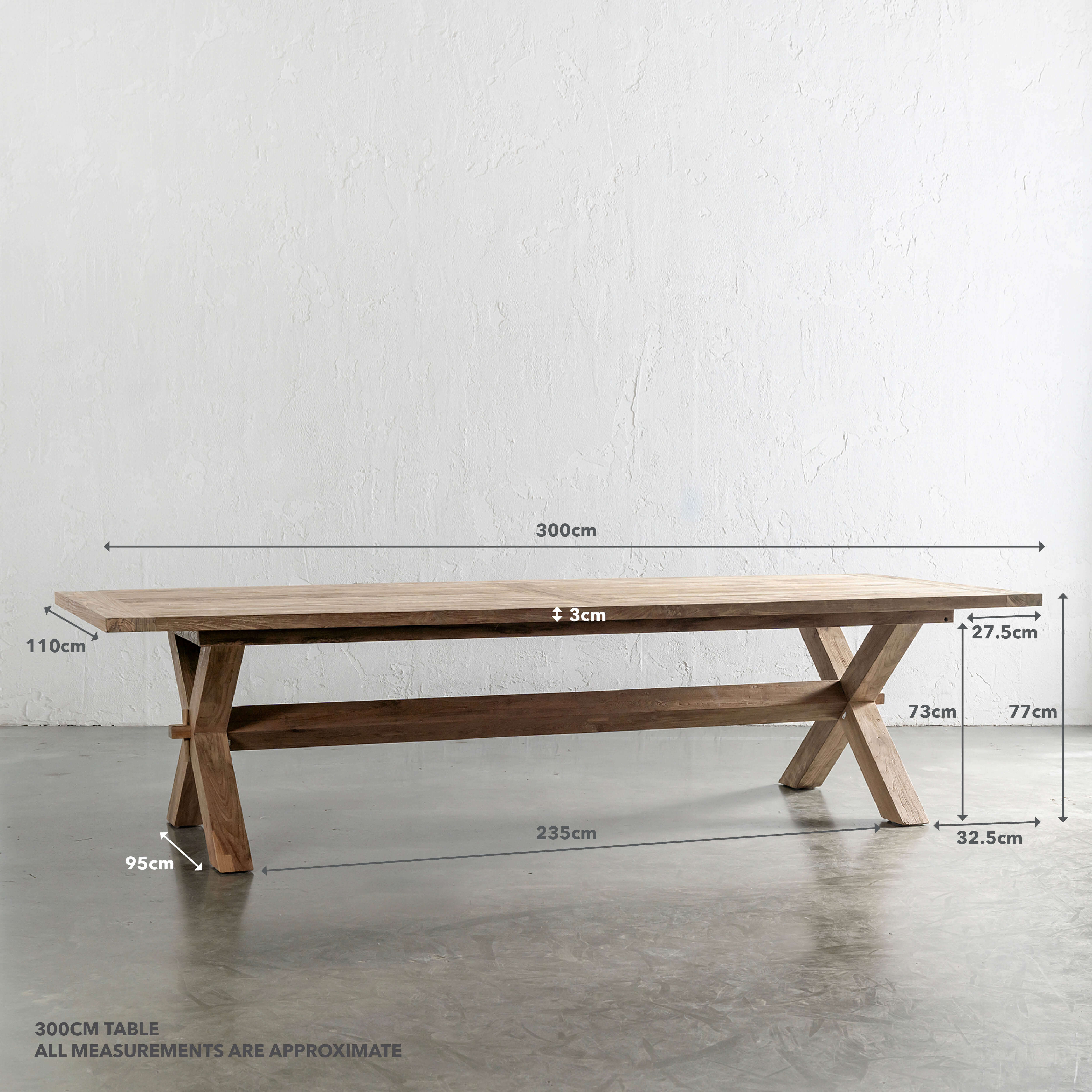 ADRIATIC SLATTED CROSS LEG OUTDOOR DINING TABLE | 260CM + 300CM - Image 9