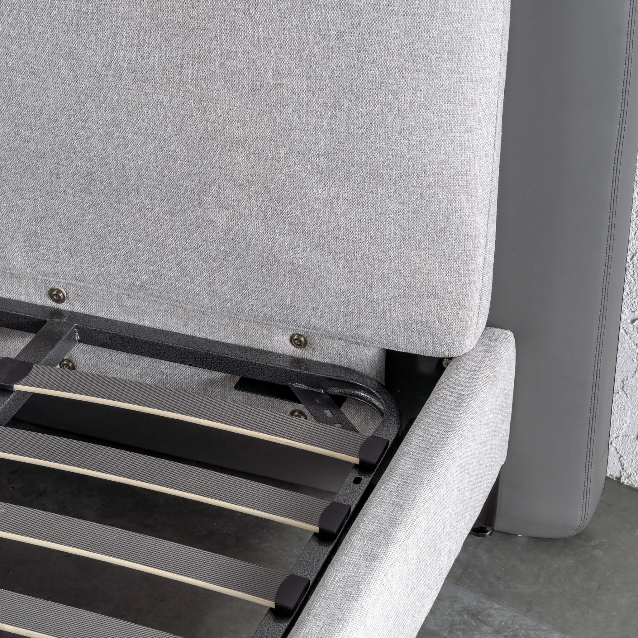 ALBARO BED FRAME  |  MISTY GREY + DEEP OLIVE MOSS VEGAN LEATHER - Image 4