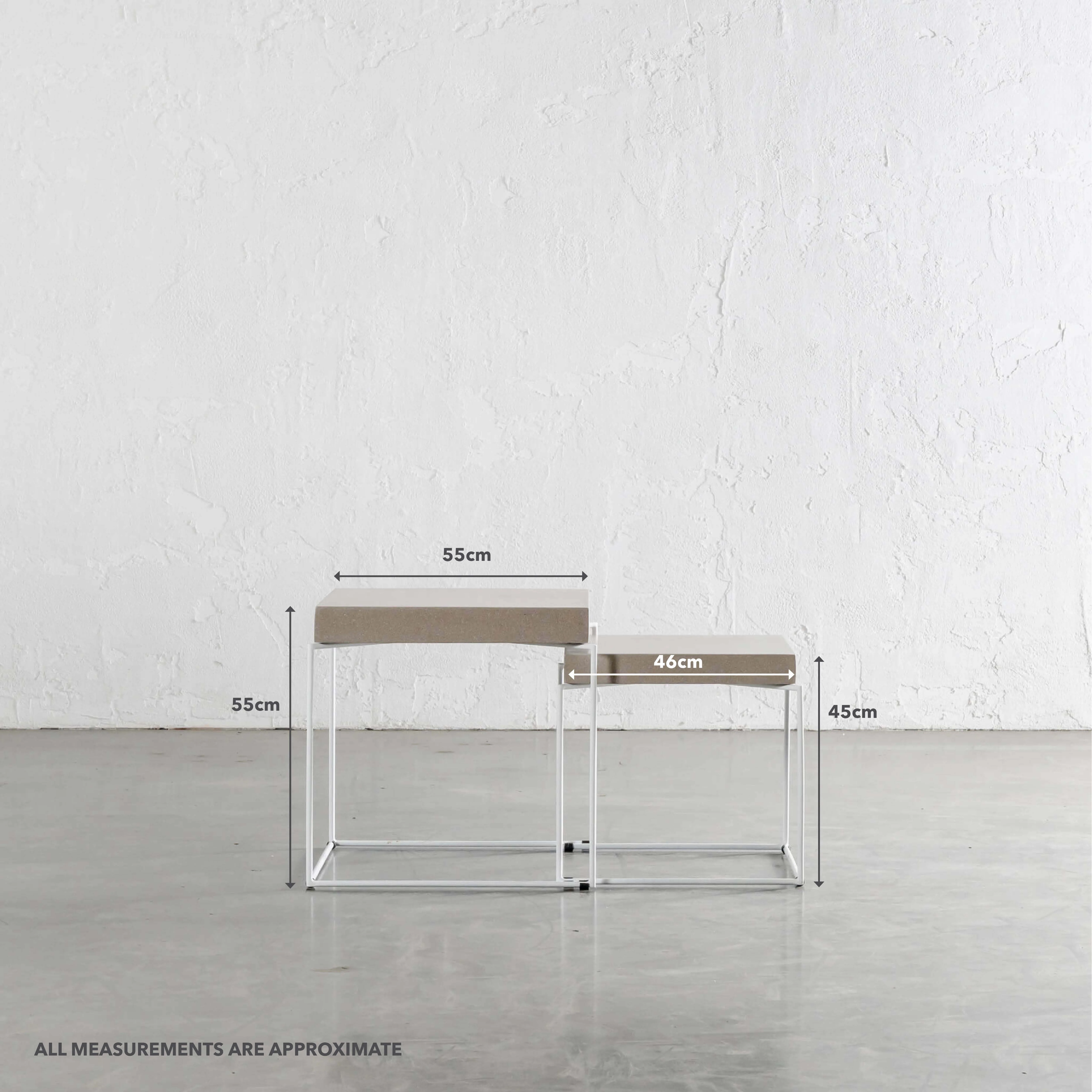 ARIA CONCRETE GRANITE SIDE TABLES | SQUARE | PACKAGE 2 x SIDE TABLES | SAHARA CIMENT + WHITE FRAME - Image 7