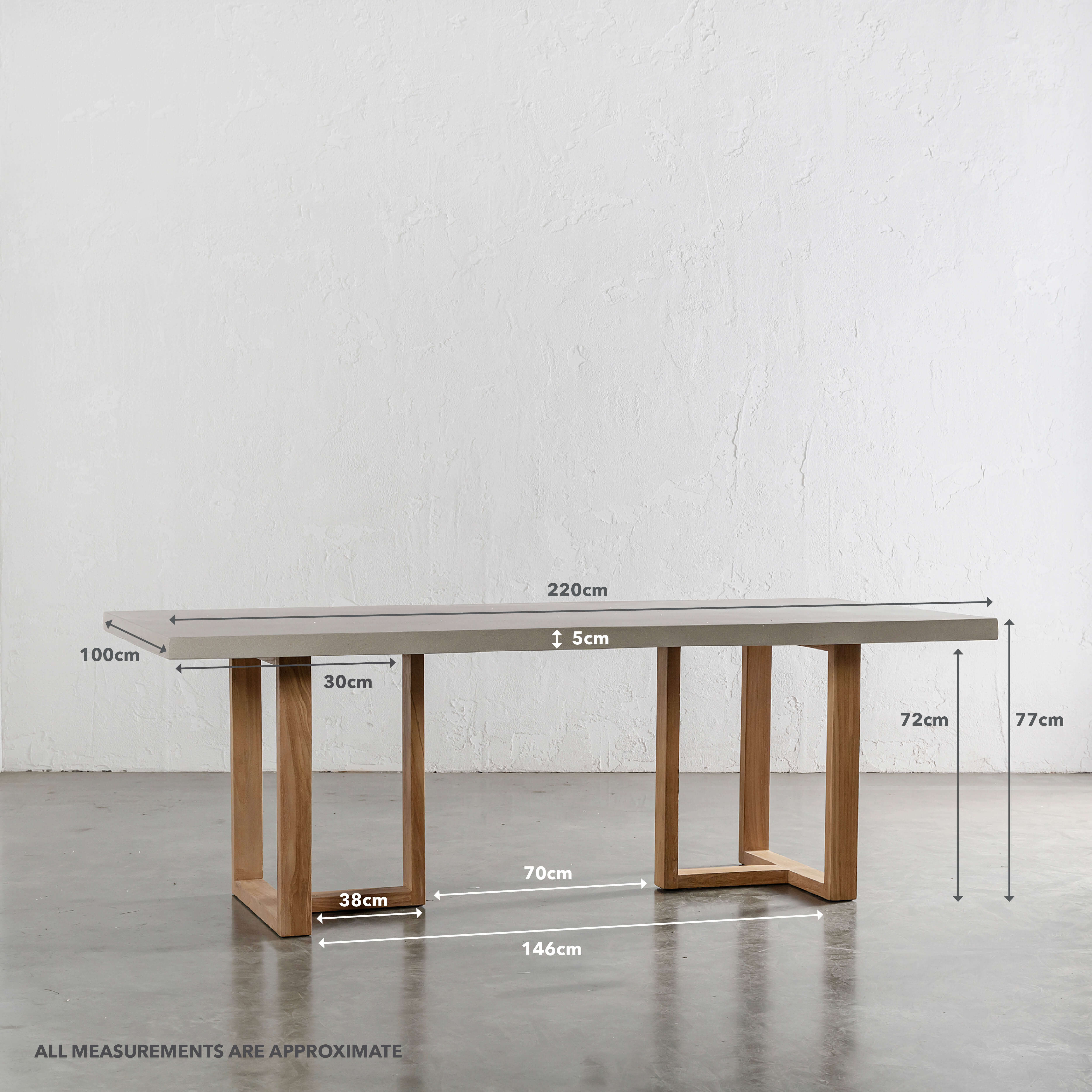 ARIA HALMSTAD DINING TABLE  |  SAHARA CIMENT + TEAK LEGS  |  220CM - Image 8