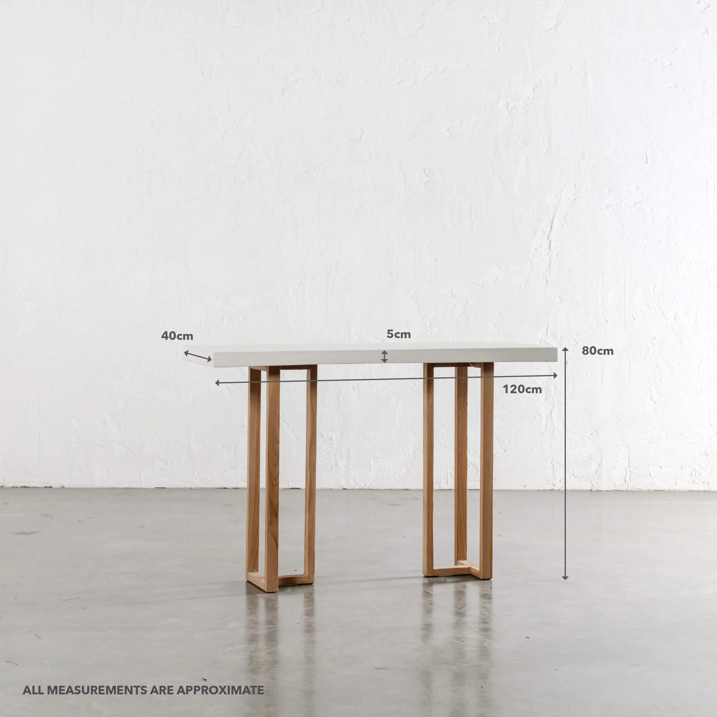 ARIA HALMSTAD HALL TABLE  |  BIANCO CIMENT + TEAK LEGS  |  120CM - Image 5
