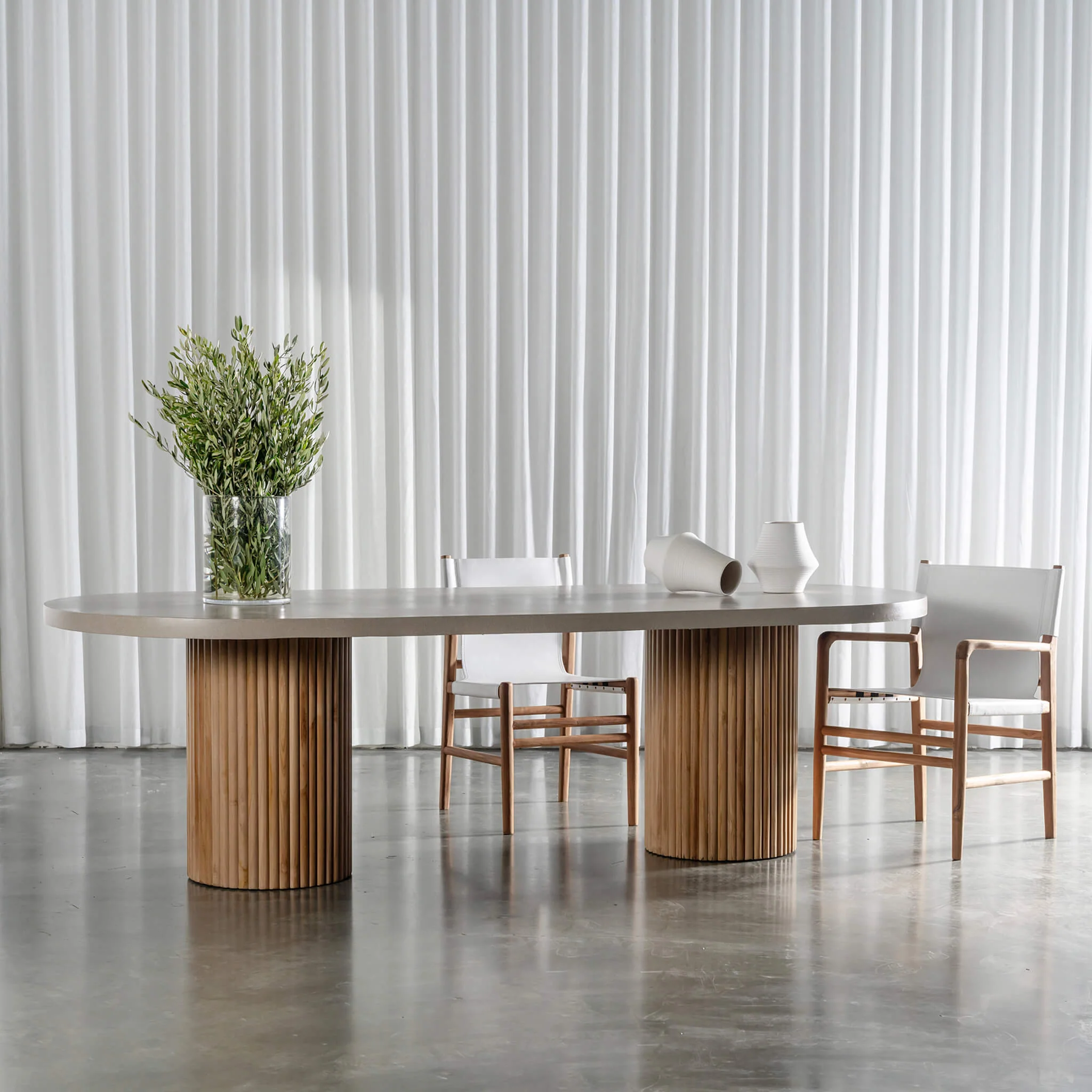 ARIA VITOLO PILLAR OVAL DINING TABLE  |  260CM + 300CM  |  SAHARA CIMENT - Image 6