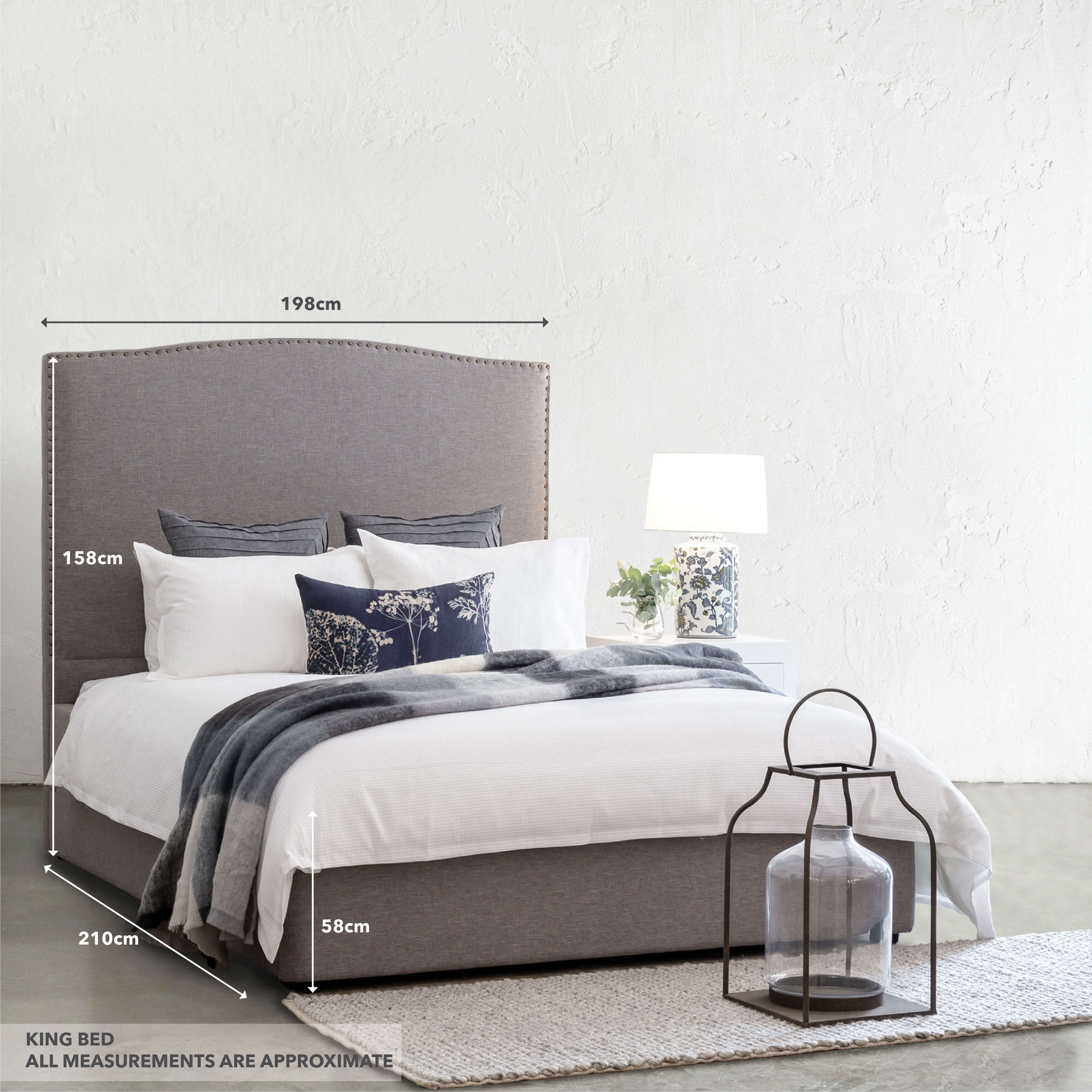AVALON BED WITH STUDDED CURVE FRAME  |  GREY LINEN - Image 4