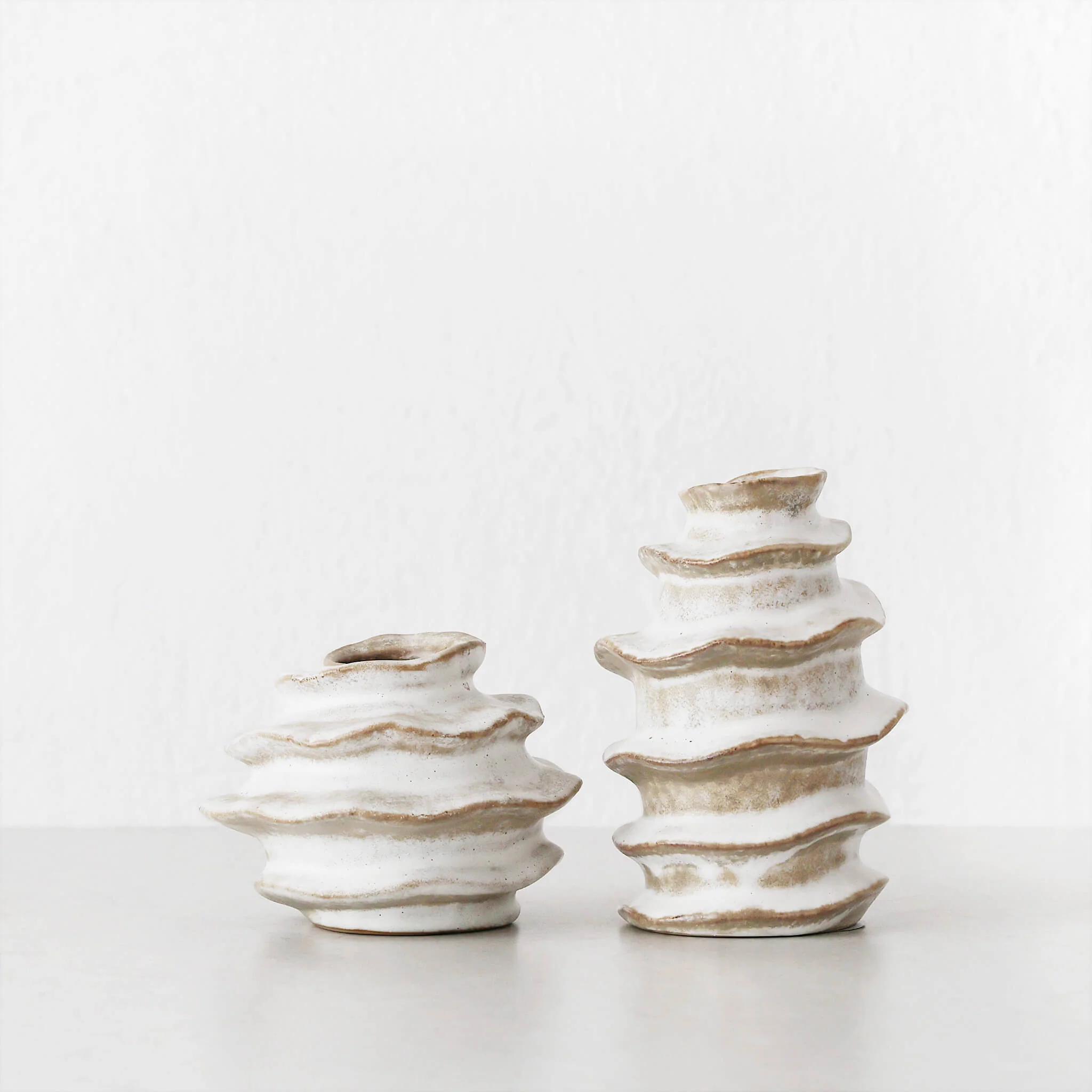 BARDIN ORGANIC MATTE BUD VASE BUNDLE X2 | MEDIUM + TALL | TAUPE FOG CERAMIC