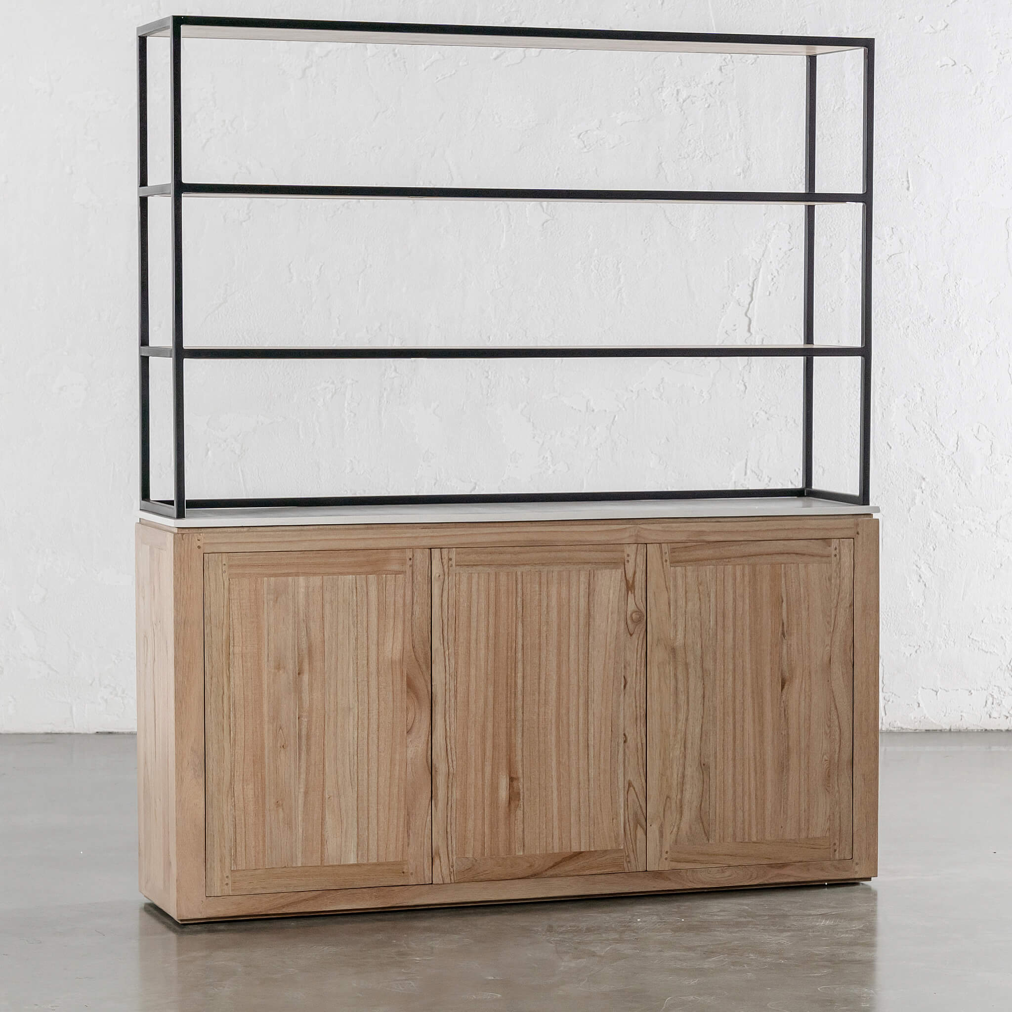 BASILIO OPEN BOOKSHELF | 3 DOOR | NATURAL ASH + BIANCO CIMENT - Image 8