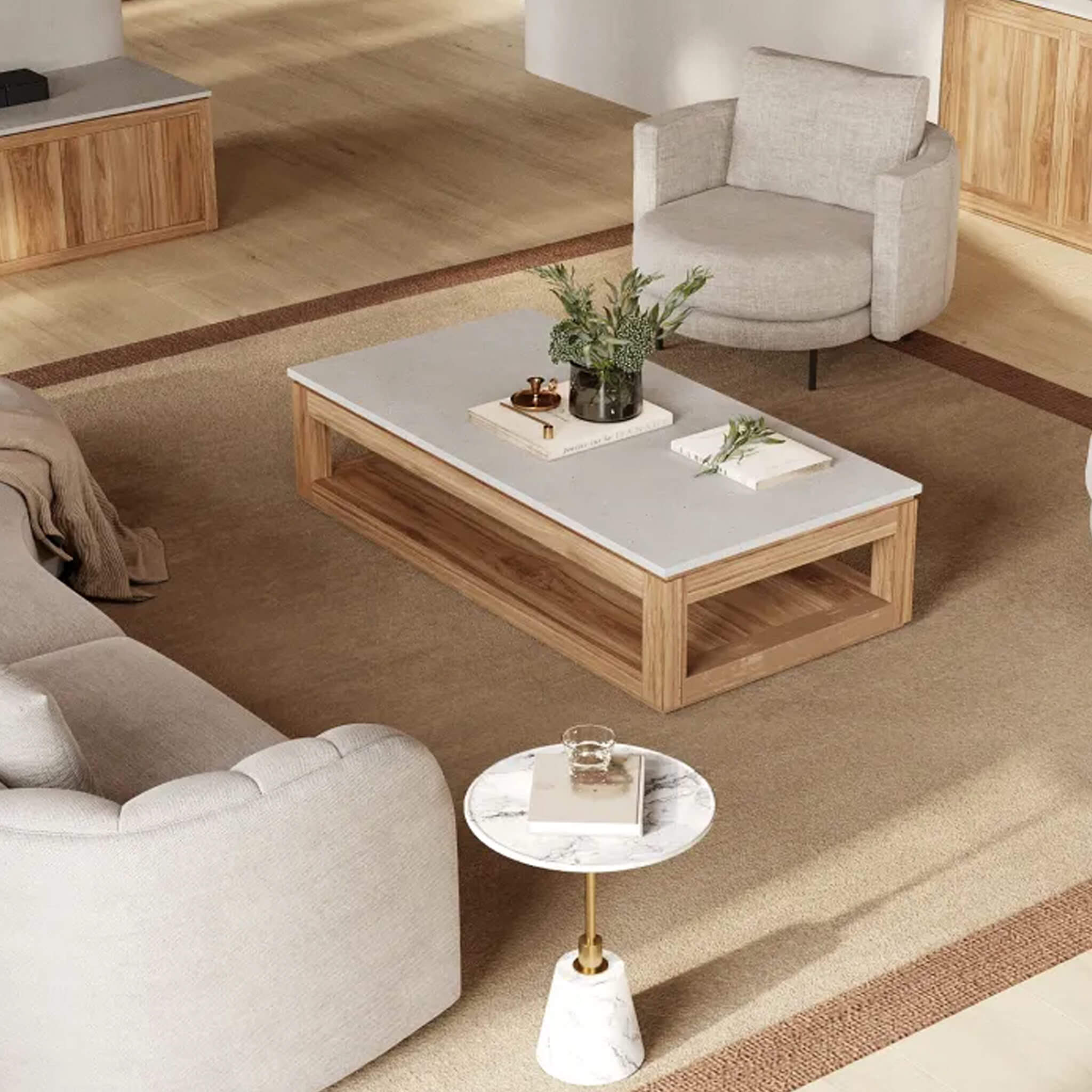 BASILIO RECTANGLE COFFEE TABLE  |  NATURAL ASH + BIANCO CIMENT - Image 9
