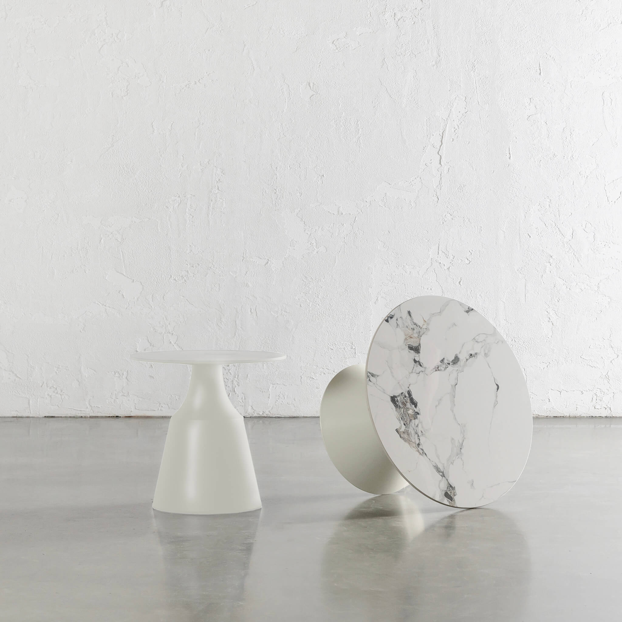 40% LTD SALE | BORGARO CERAMICA OCCASIONAL TABLES | SET OF 2 | GHOST WHITE + ONYX CALCUTTA - Image 2