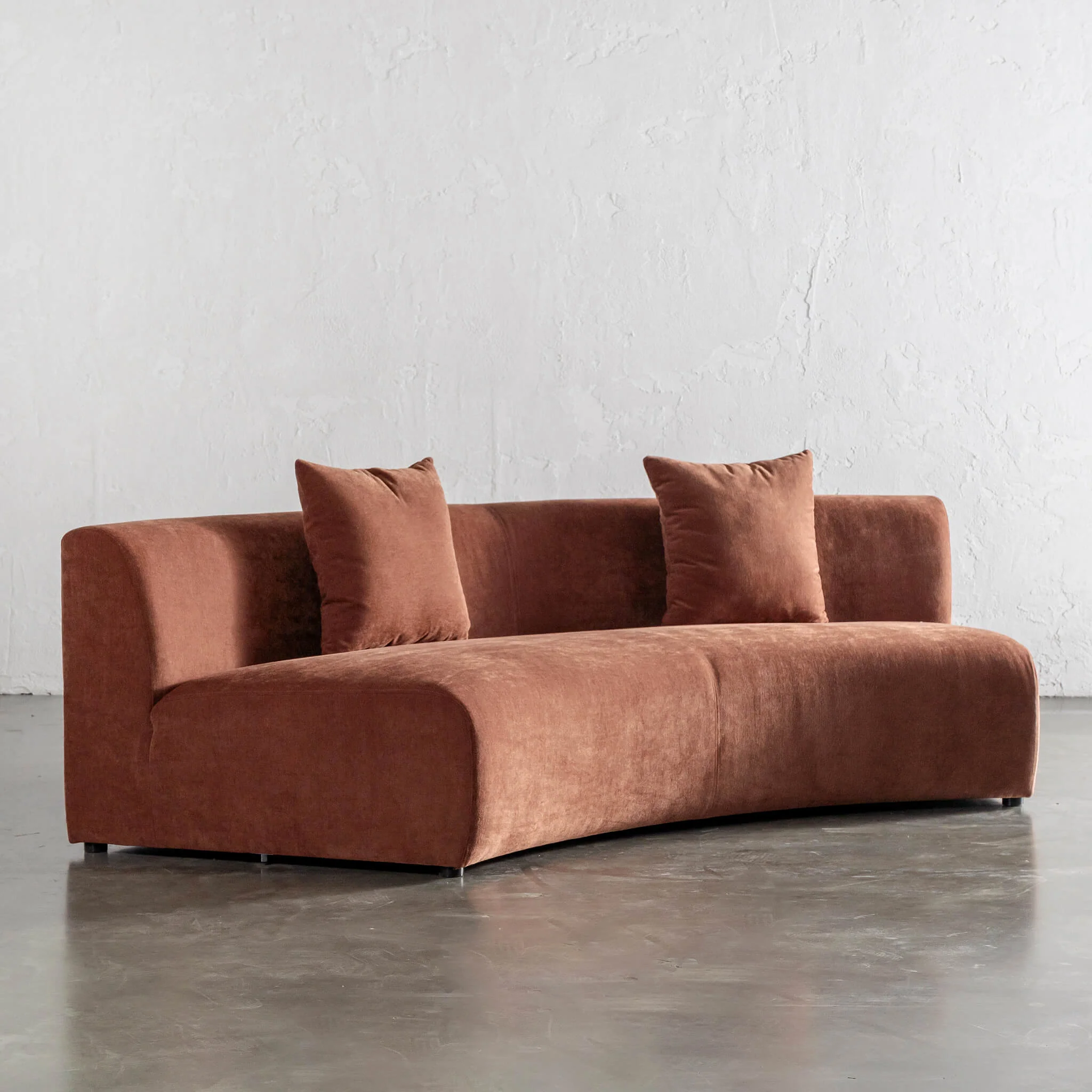 CARSON CONTEMPO CURVED 2 PCE SOFA | TERRA RUST TEXTURED VELOUR - Image 2