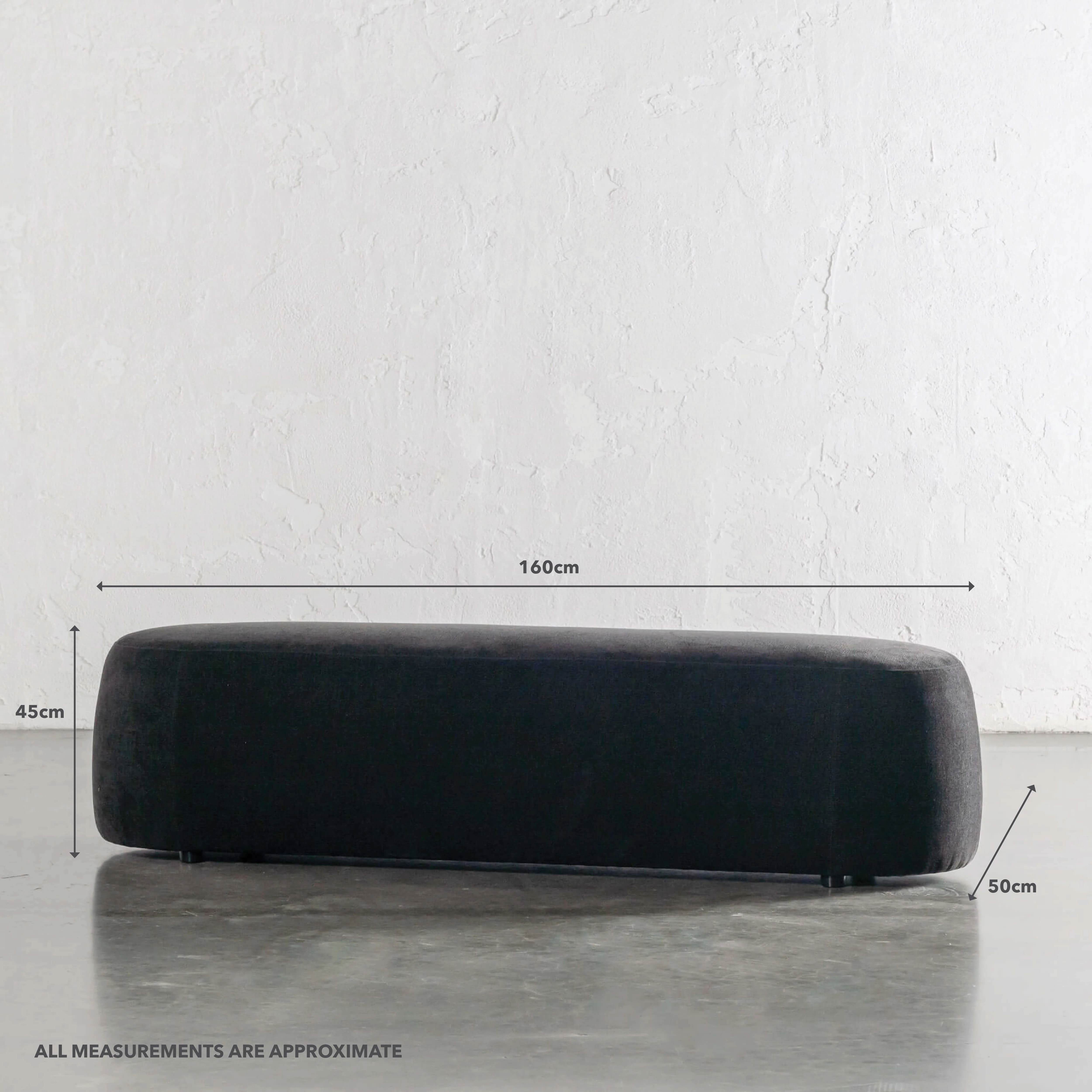 CARSON CURVED SLIM BENCH OTTOMAN | LG 160CM | NOIR BLACK TEXTURED VELOUR - Image 3
