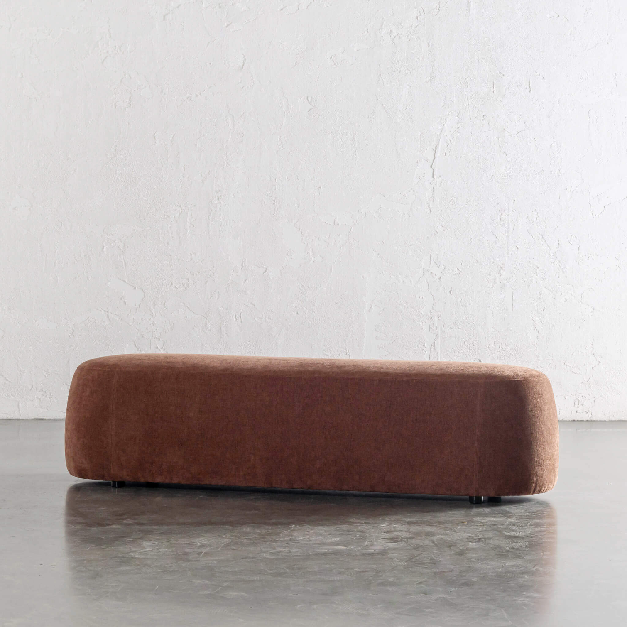CARSON CURVED SLIM BENCH OTTOMAN | XL 180CM | TERRA RUST TEXTURED VELOUR - Image 3