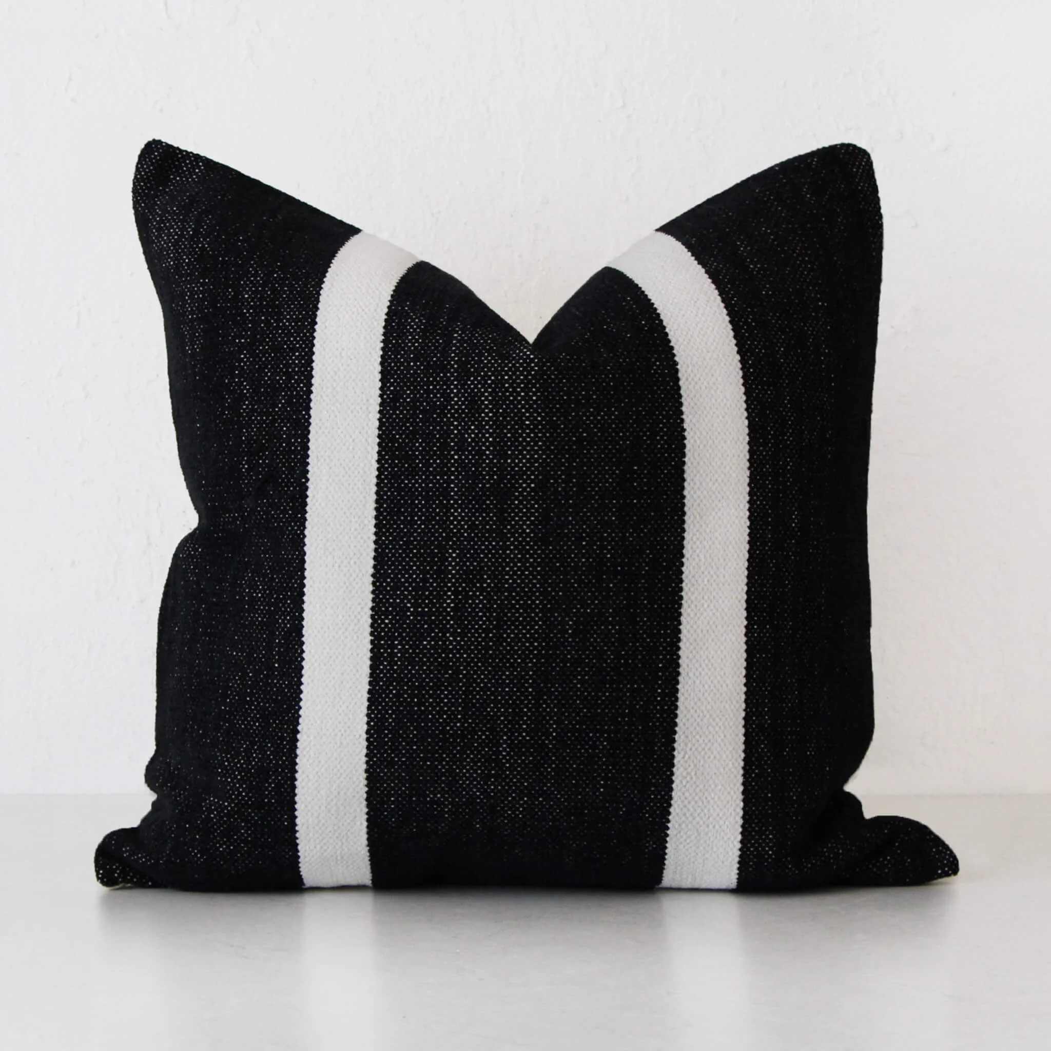 CASELLA HAND WOVEN CUSHION | BLACK NOIR + IVORY STRIPE | 40X60 | 50X50 | 60X60 - Image 3