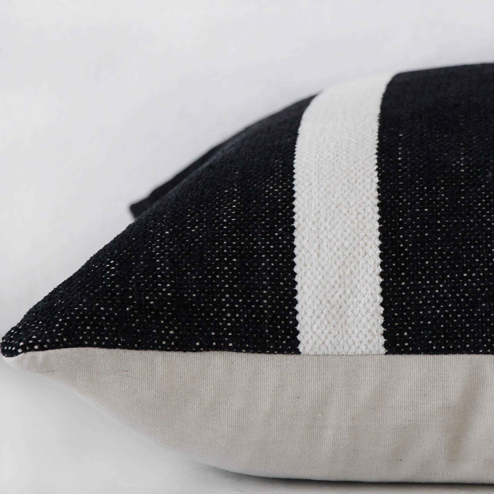 CASELLA HAND WOVEN CUSHION BUNDLE X2 | 50X50CM | BLACK NOIR + IVORY STRIPE - Image 3