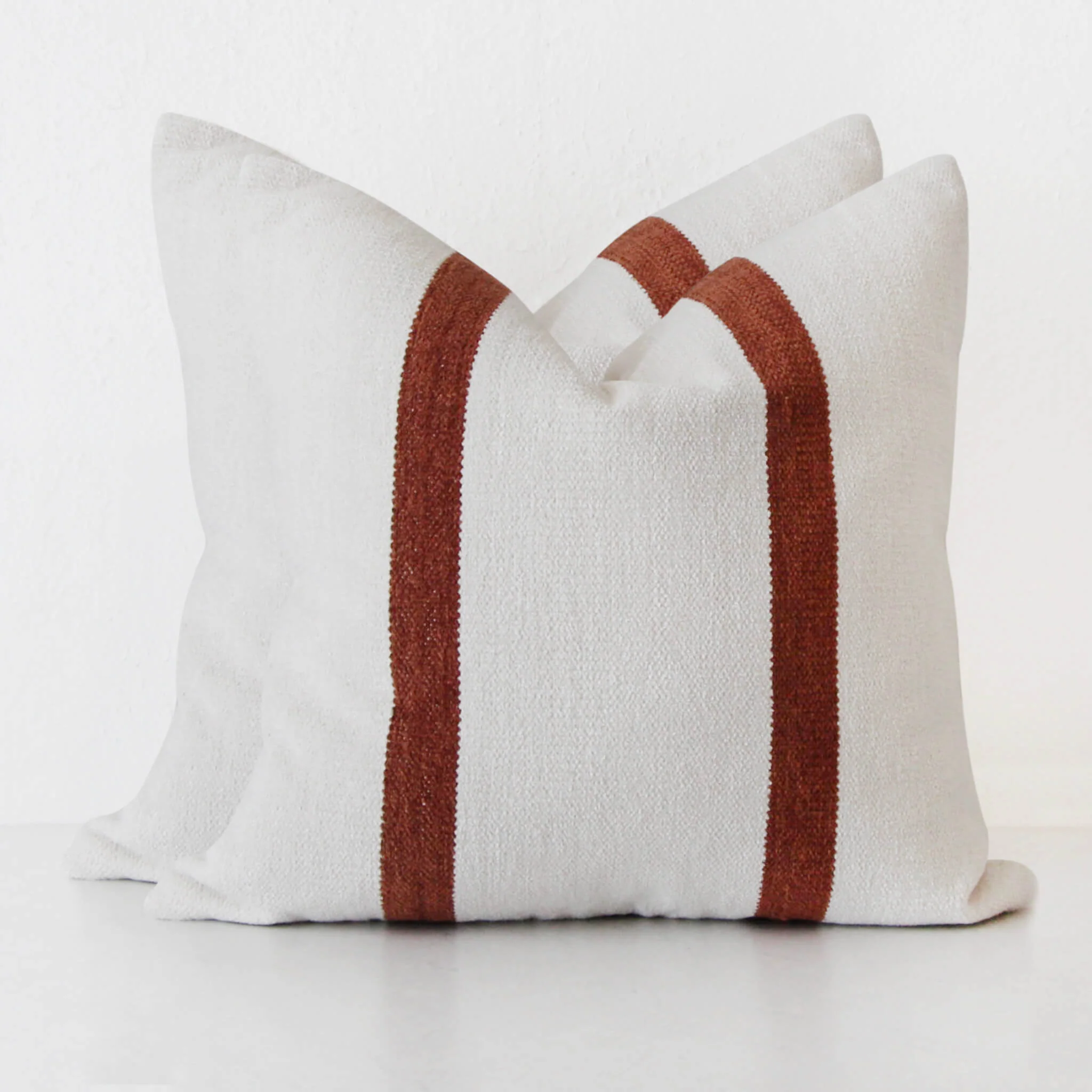 CASELLA HAND WOVEN CUSHION BUNDLE X2  |  60X60CM  |  IVORY + RUST STRIPE