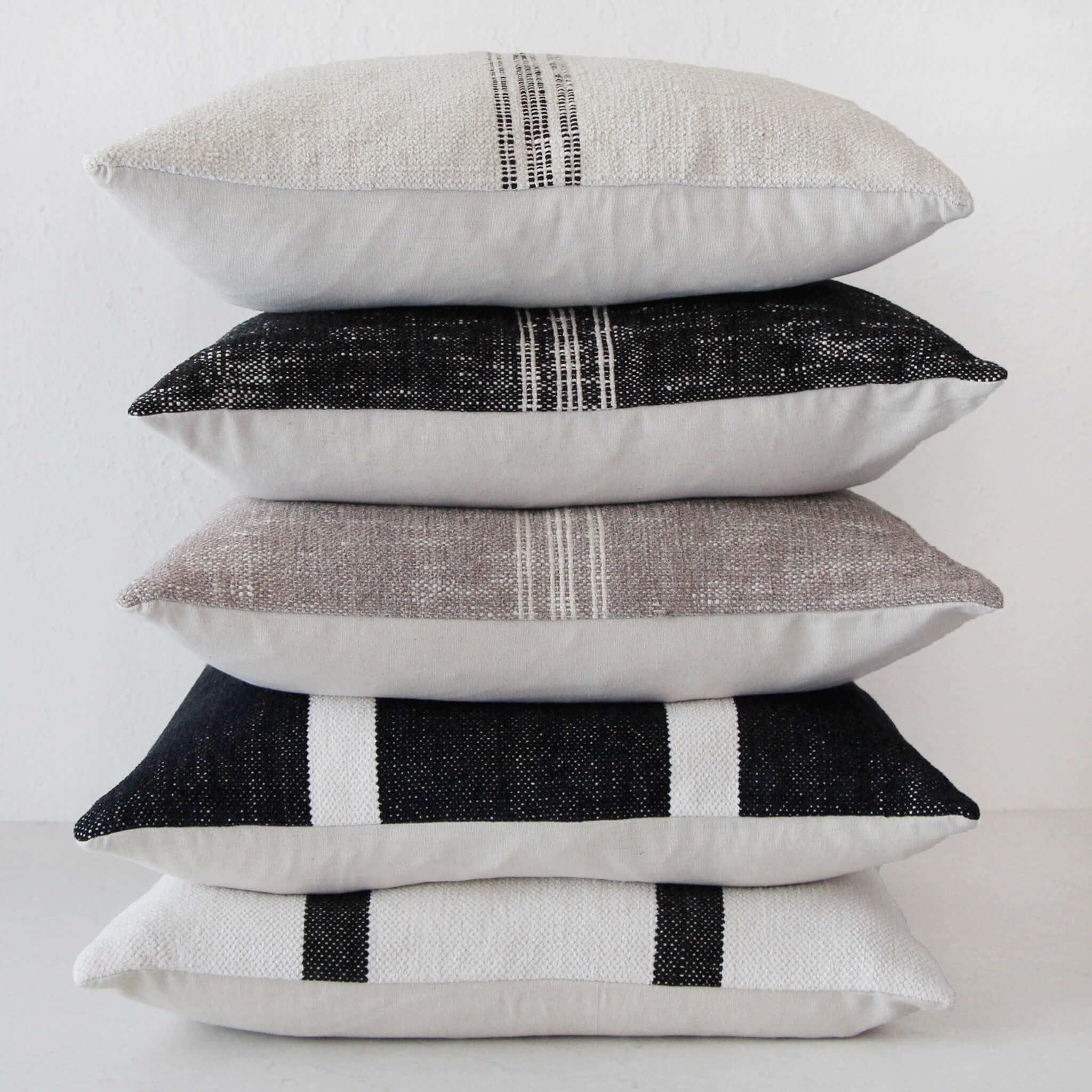 CASELLA HAND WOVEN CUSHION BUNDLE X2 | 40X60CM | IVORY + BLACK STRIPE - Image 4