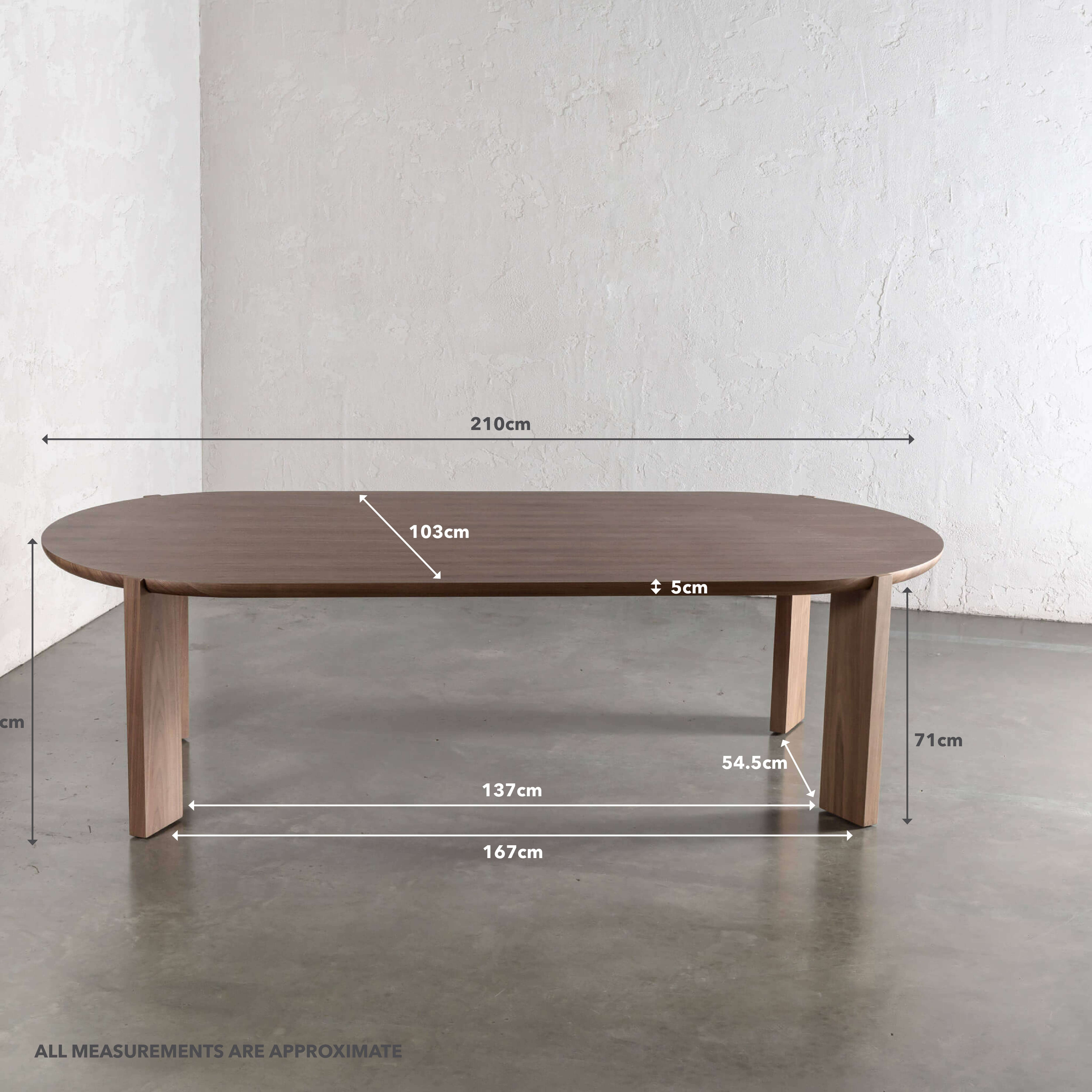 CASSAN ROUNDED DINING TABLE | DEEP WALNUT WOOD GRAIN | 210CM - Image 9
