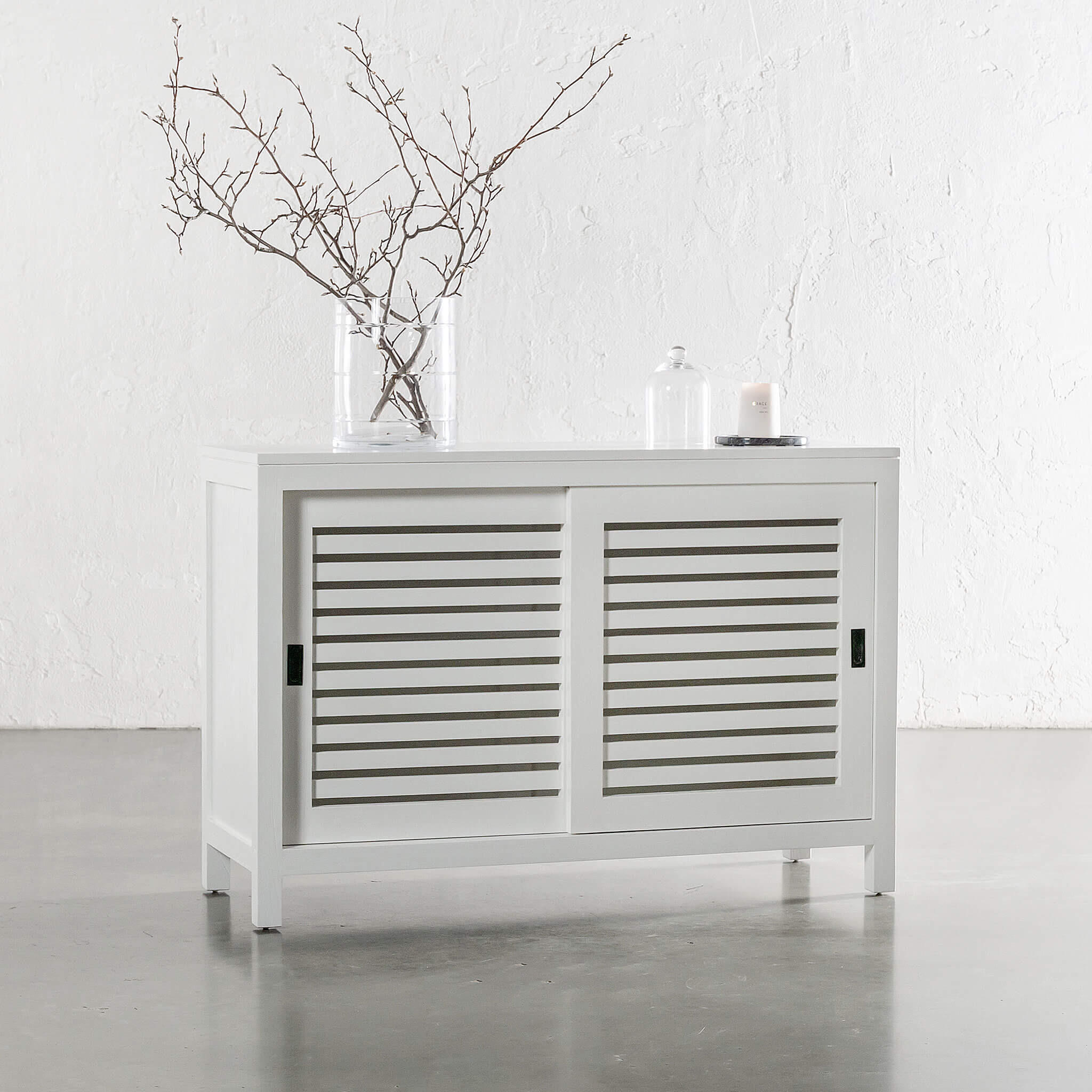 CONRAD 2 DOOR SLATTED CONSOLE | WHITE GRAIN