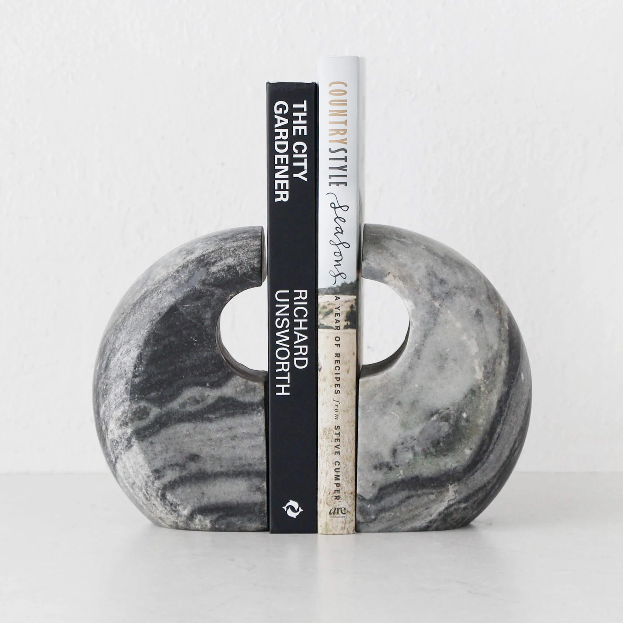 GALLIFA CURVED MARBLE BOOKENDS | SET OF 2 | SLATE GREY MARBLE