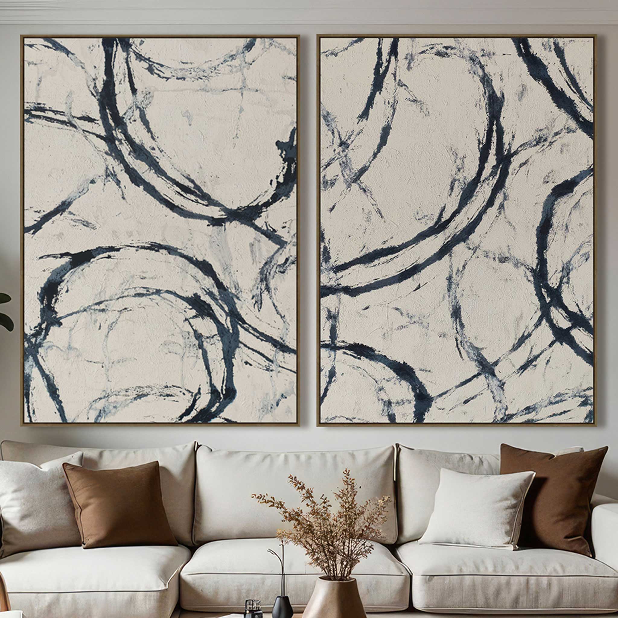 LBD EXCLUSIVE  |  ALBA FRAMED CANVAS PRINT |  SET OF 2  |  90X120CM  |  BLACK + NATURAL   |  OAK NATURAL FRAME - Image 2