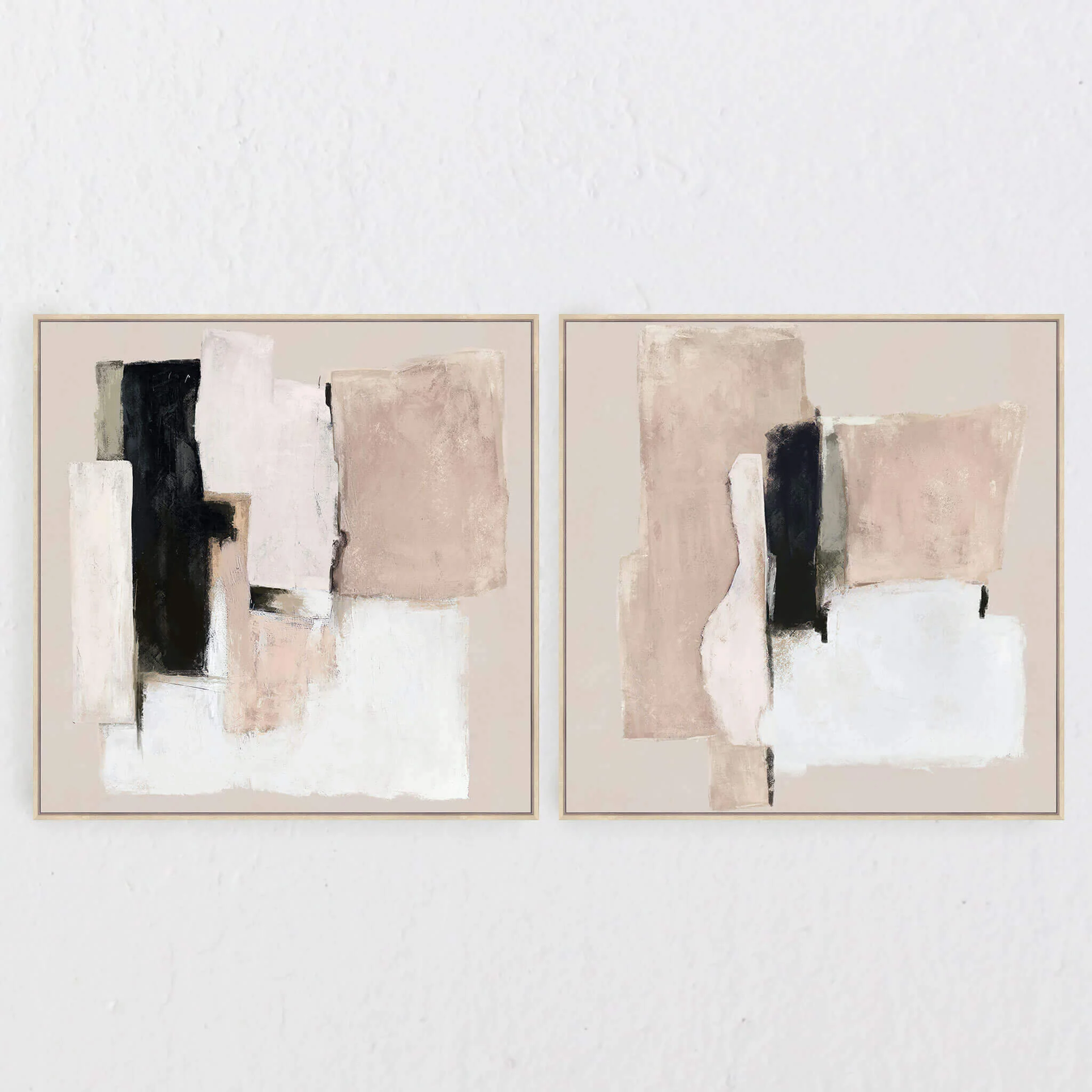LBD EXCLUSIVE  |  BASSANO FRAMED TEXTURED ARTWORK ON HESSIAN  |  SET OF 2  |  100X100CM  |  SAND + BLACK + WHITE  |  NATURAL BAMBOO FRAME