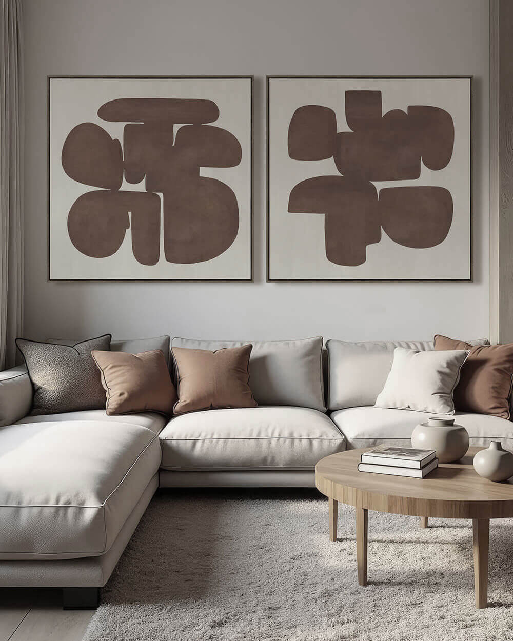 LBD EXCLUSIVE  |  BRANCA FRAMED CANVAS PRINT  |  SET OF 2  |  100CM X 100CM  |  CLAY + NATURAL  |  OAK NATURAL FRAME - Image 2