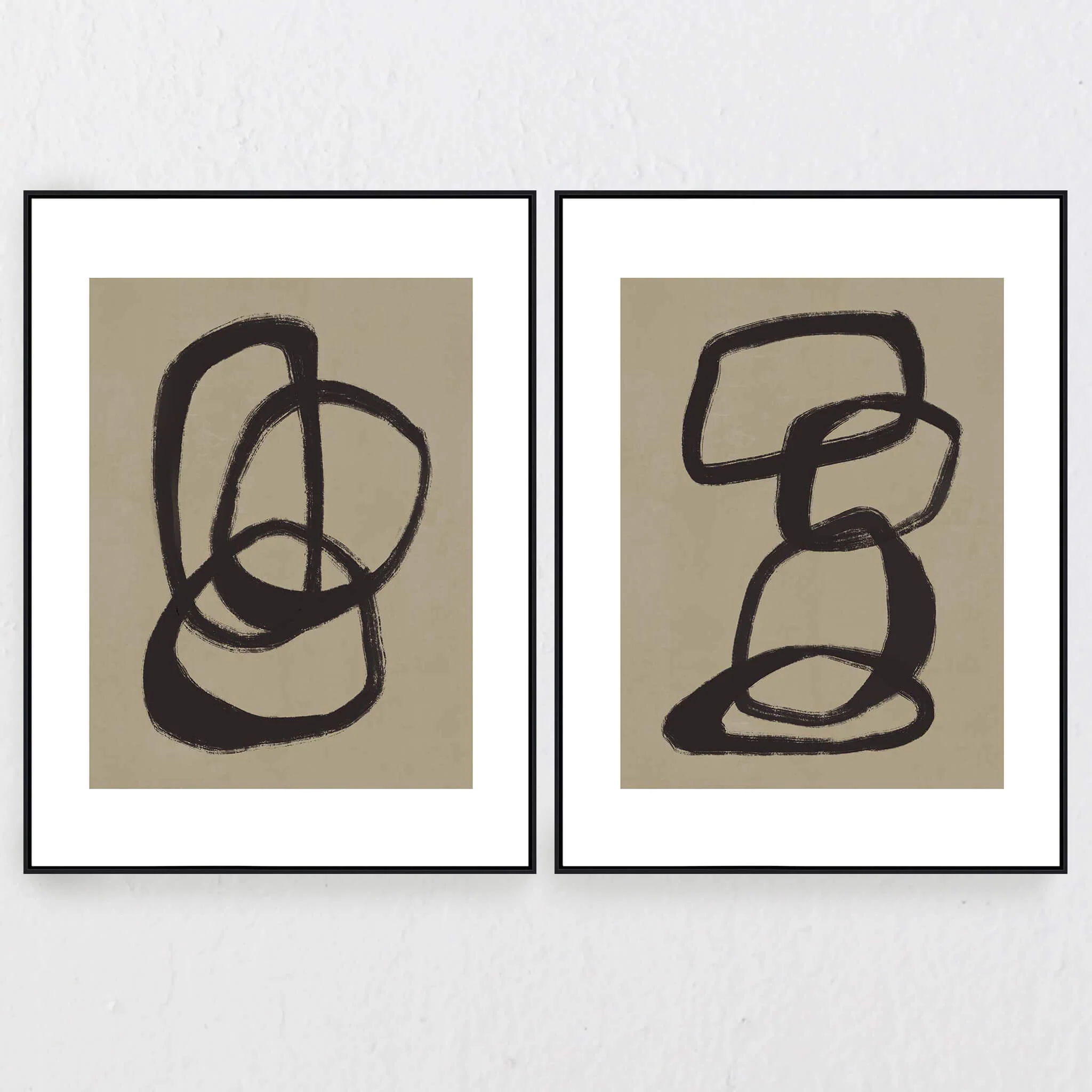 LBD EXCLUSIVE | CASTILLA FRAMED CANVAS PRINT | 90X120CM | SET OF 2 | SAND + BLACK | BLACK FRAME