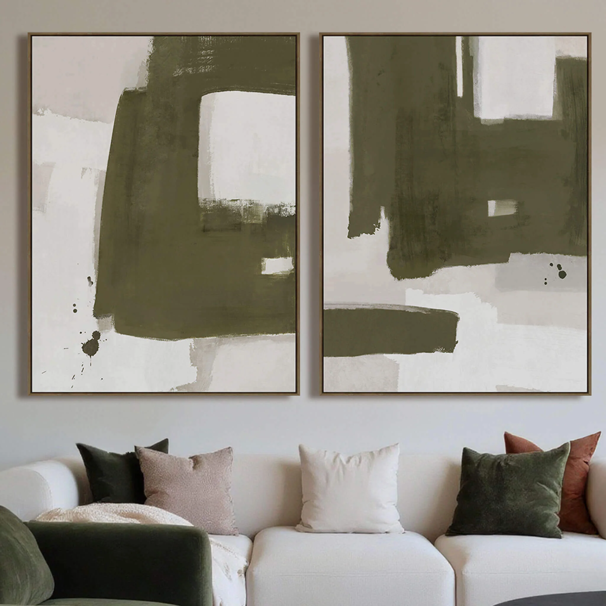 LBD EXCLUSIVE | OLTEN FRAMED CANVAS PRINT | SET OF 2 | 90X 120CM | OLIVE + NATURAL | OAK NATURAL FRAME - Image 2