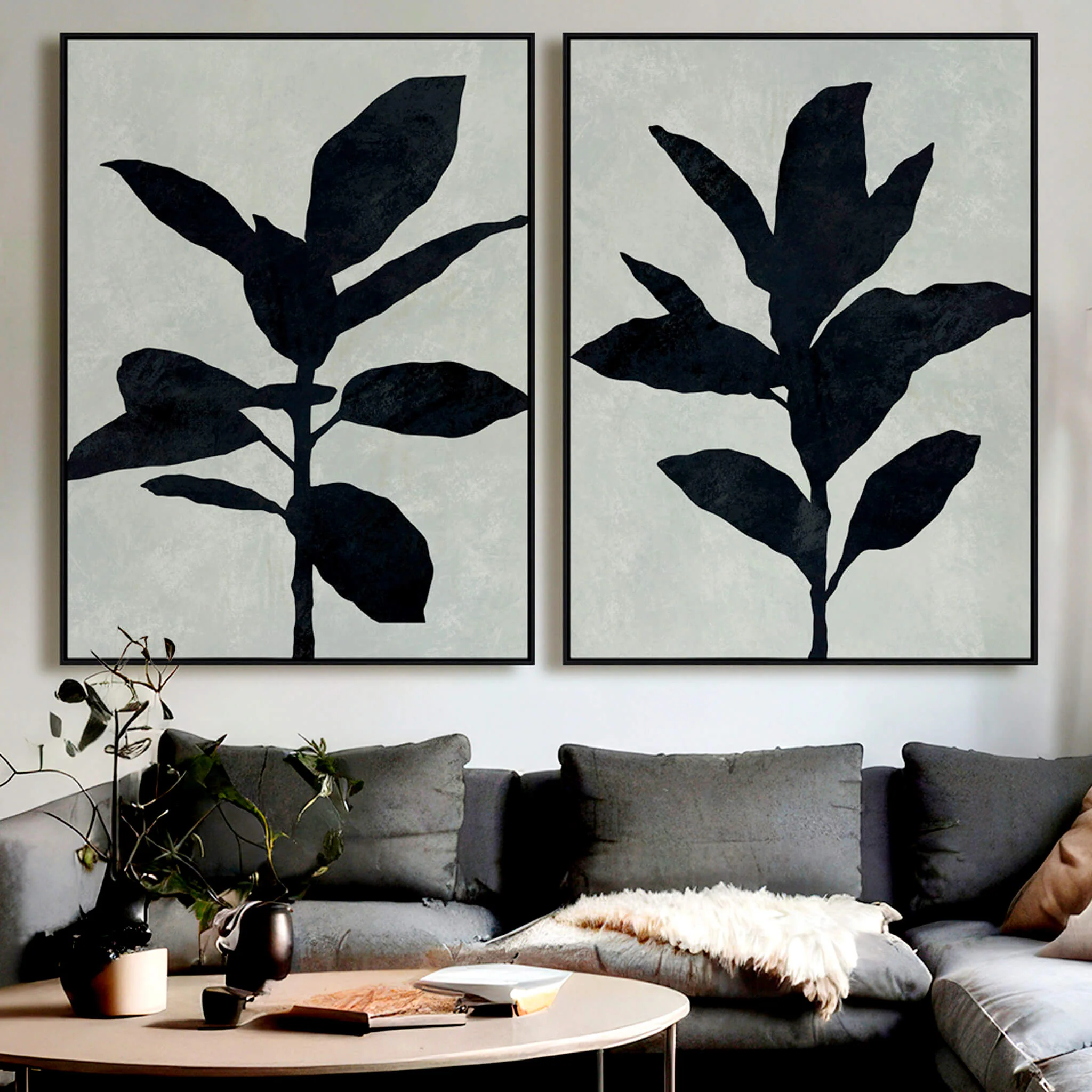 LBD EXCLUSIVE | PAVIA FRAMED CANVAS PRINT | SET OF 2 | 100 X 140CM | BLACK NOIR + FOG | BLACK FRAME - Image 2