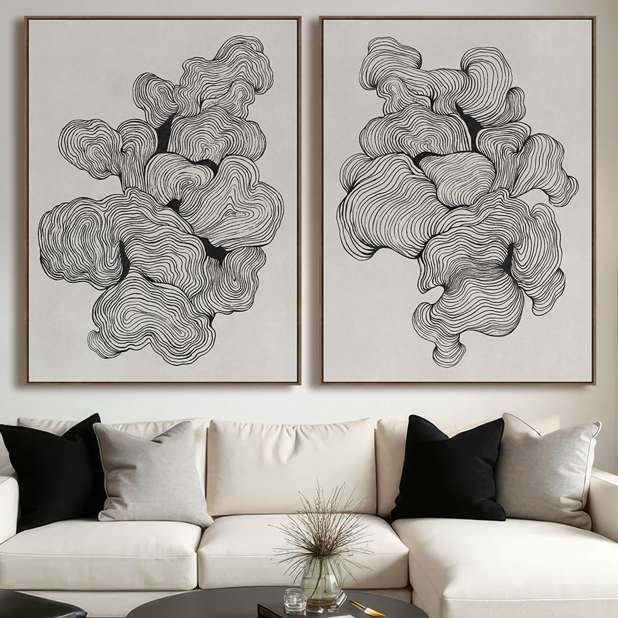 LBD EXCLUSIVE | TREVISO FRAMED CANVAS PRINT | SET OF 2 | 90X120CM | INK BLACK + NATURAL | OAK NATURAL FRAME - Image 2