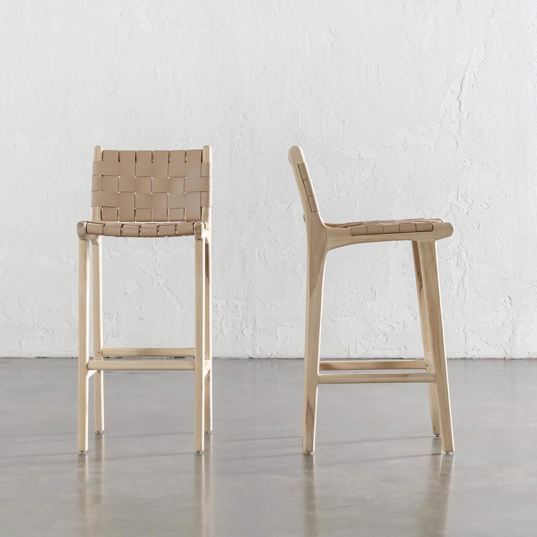 MALAND CONTEMPO WOVEN LEATHER BAR CHAIRS | HIGH + LOW | BLONDE WOOD + TOASTED ALMOND LEATHER - Image 2