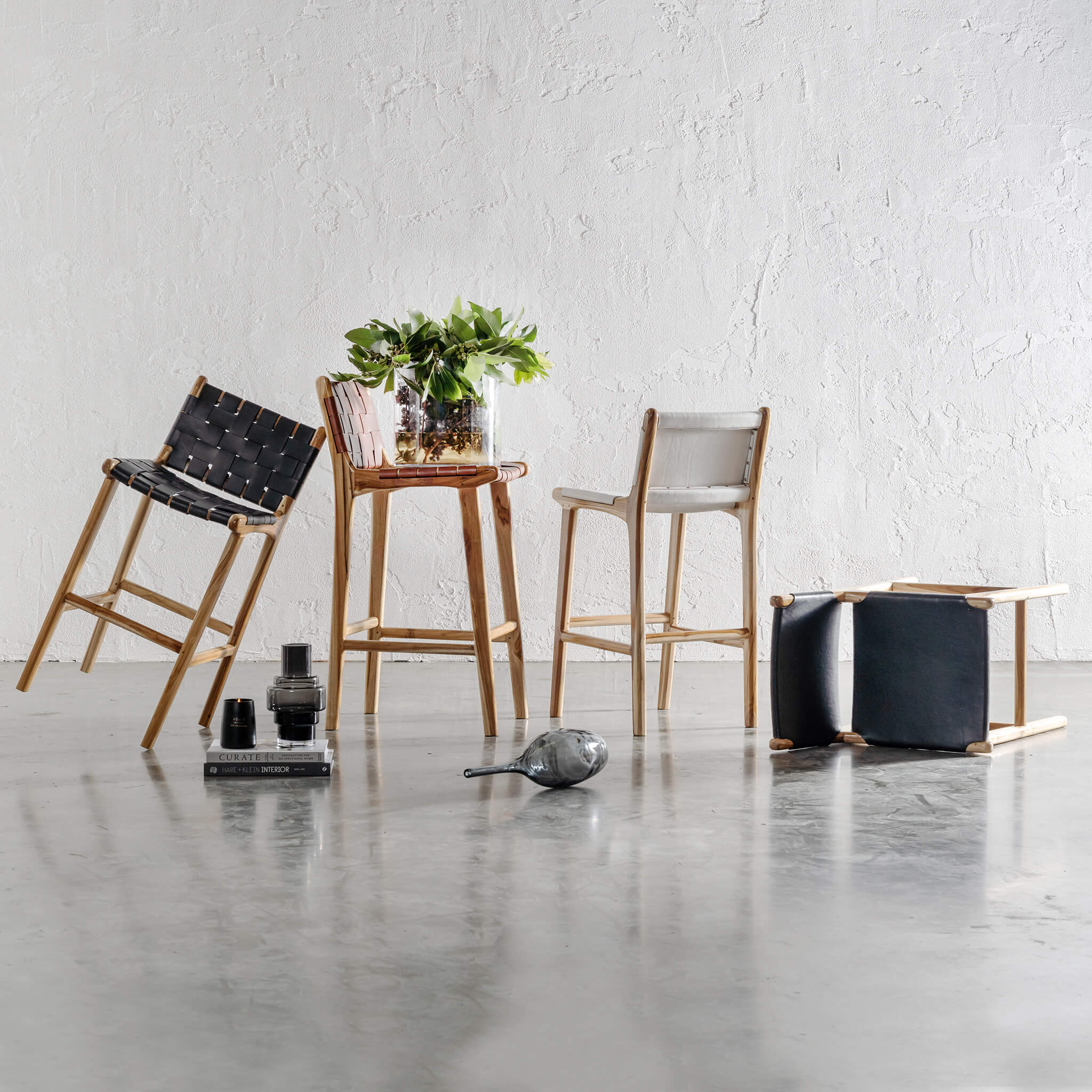 MALAND SOLID LEATHER BAR CHAIRS | HIGH + LOW | TAN LEATHER HIDE - Image 4