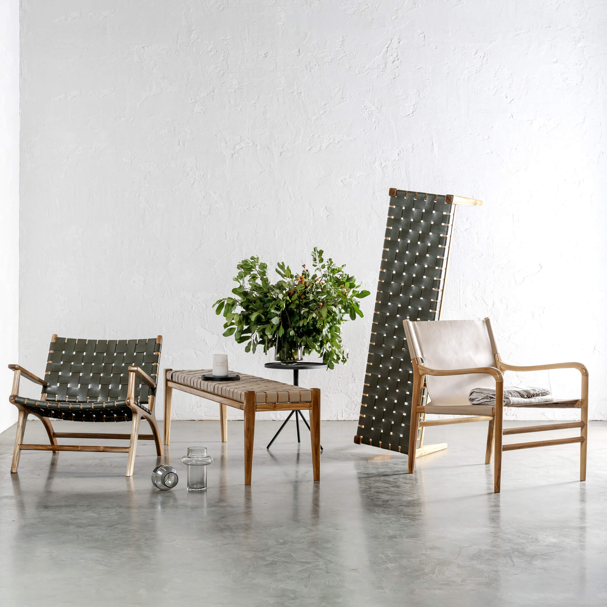 MALAND WOVEN LEATHER ARMCHAIR | OLIVE GREEN LEATHER HIDE - Image 3