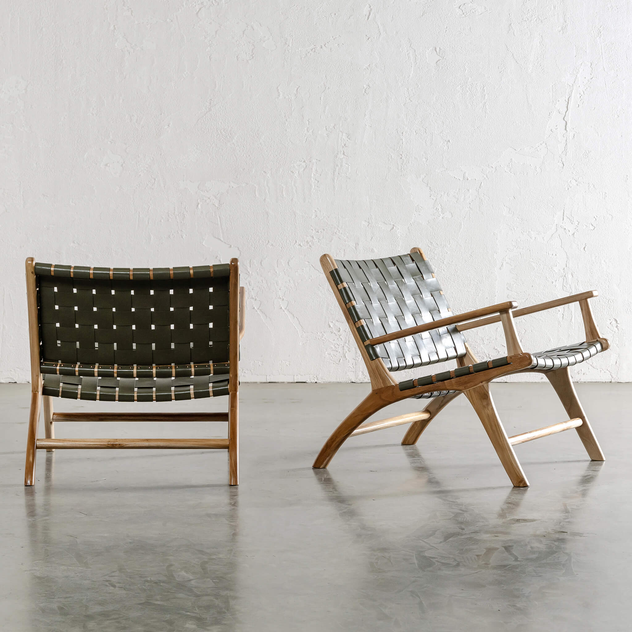 MALAND WOVEN LEATHER ARMCHAIR | OLIVE GREEN LEATHER HIDE - Image 5