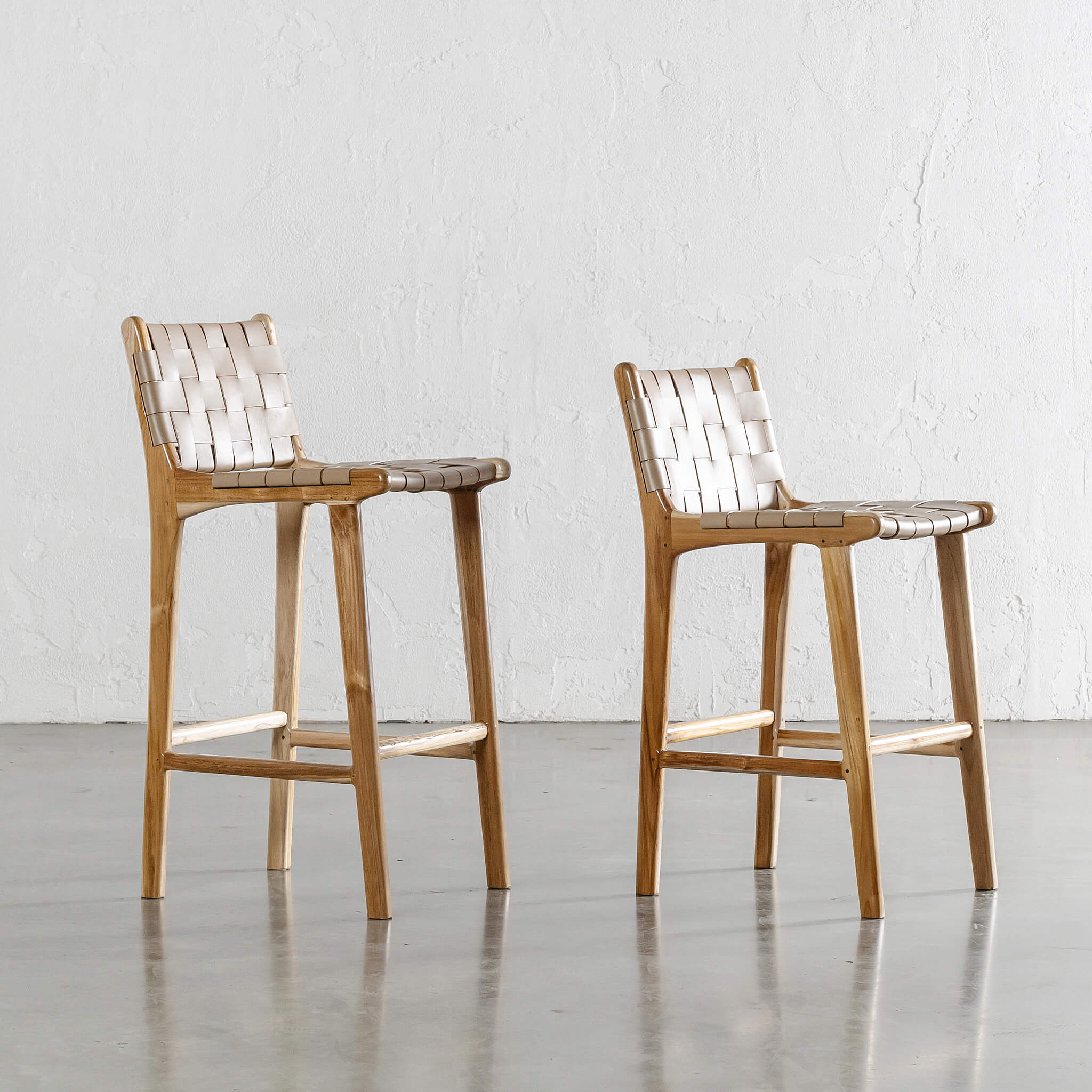 MALAND WOVEN LEATHER BAR CHAIRS | HIGH + LOW | LIGHT TAUPE LEATHER