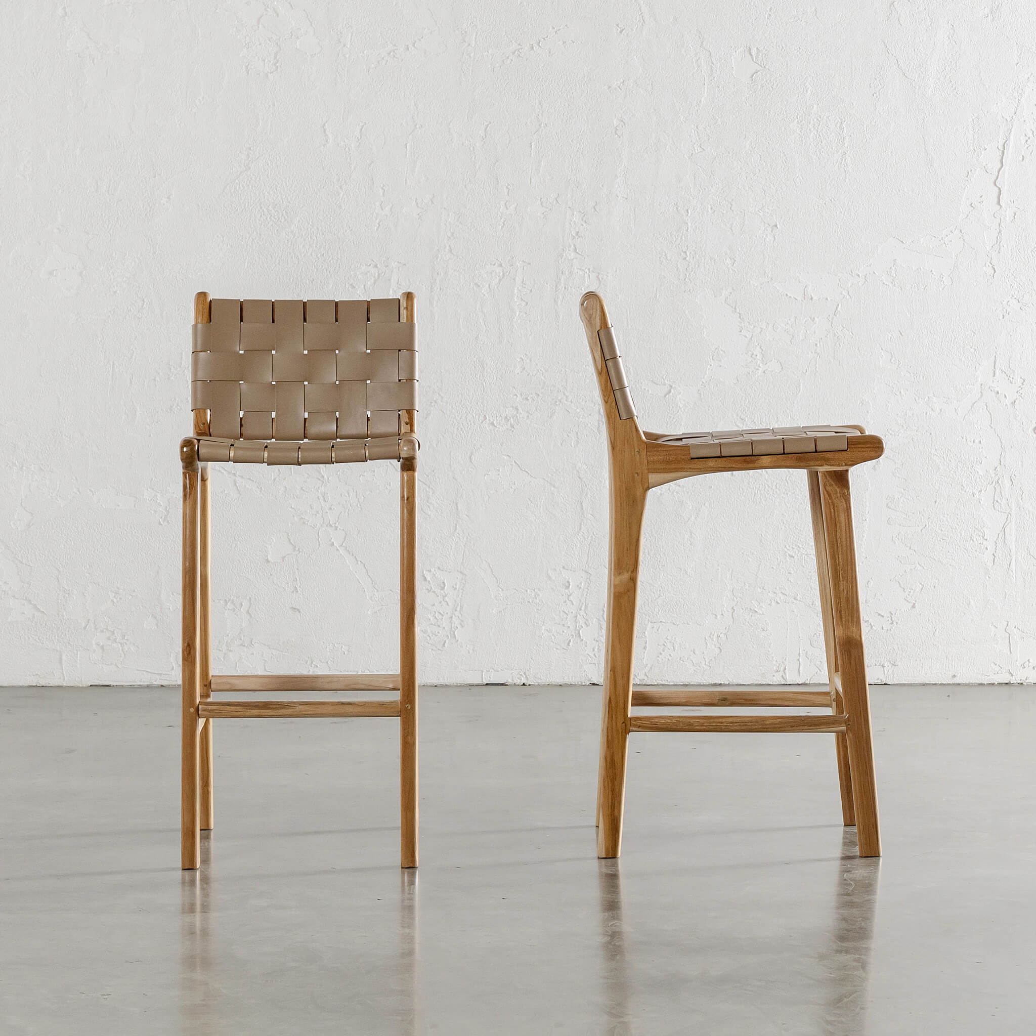 MALAND WOVEN LEATHER BAR CHAIRS | HIGH + LOW | LIGHT TAUPE LEATHER - Image 2