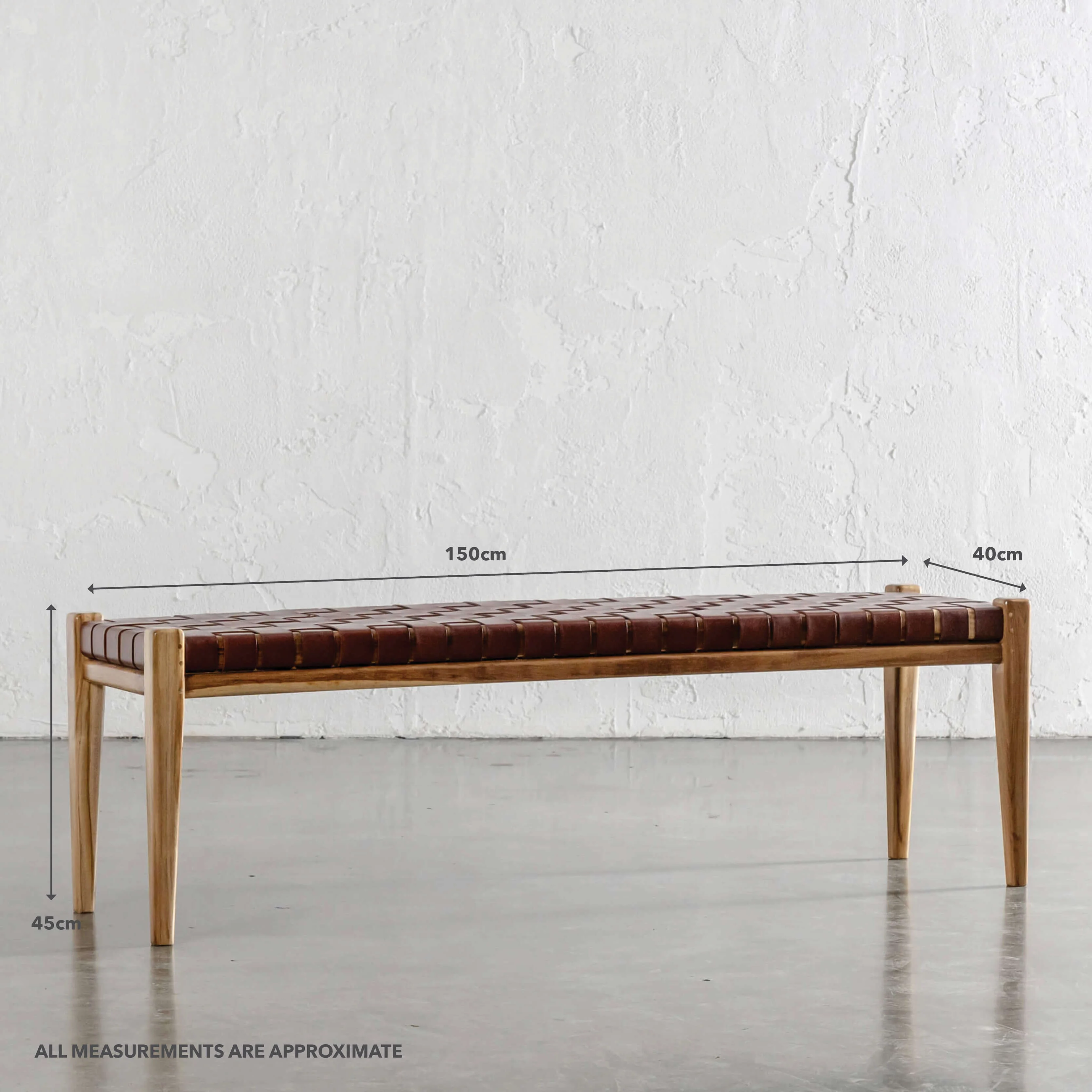MALAND WOVEN LEATHER BENCH  |  TAN LEATHER HIDE - Image 7