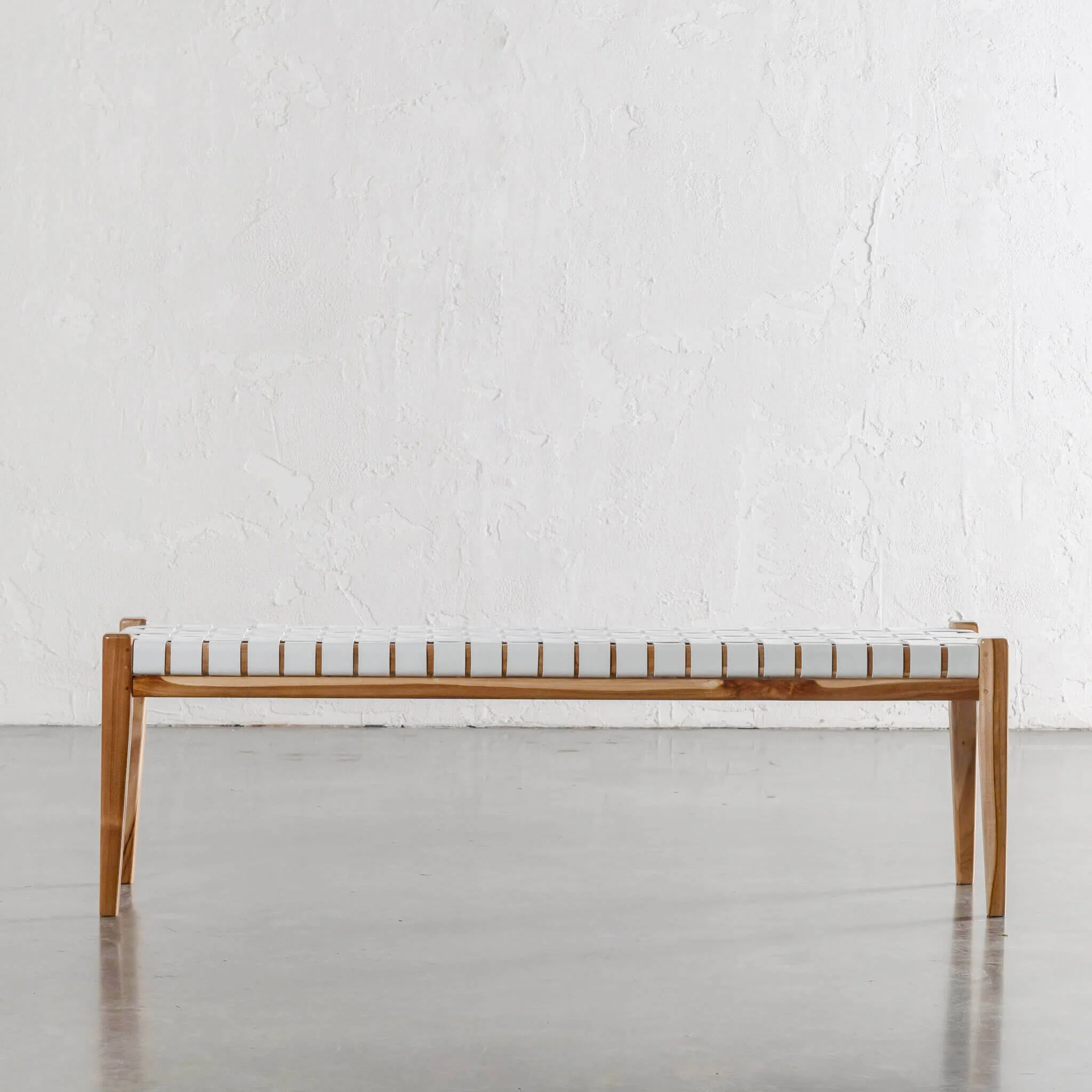 MALAND WOVEN LEATHER BENCH  |  WHITE LEATHER HIDE - Image 8