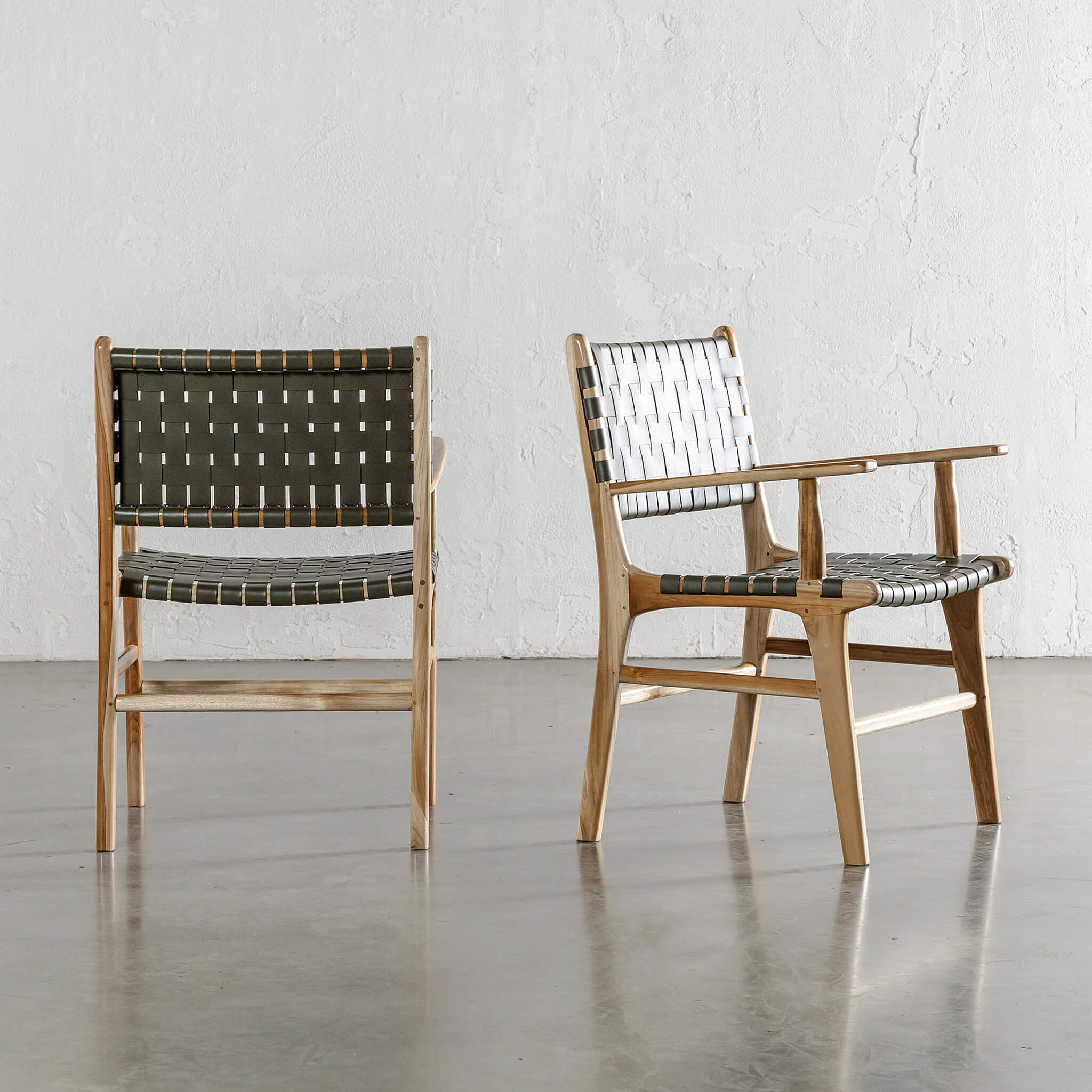 MALAND WOVEN LEATHER CARVER CHAIR | OLIVE LEATHER HIDE - Image 3
