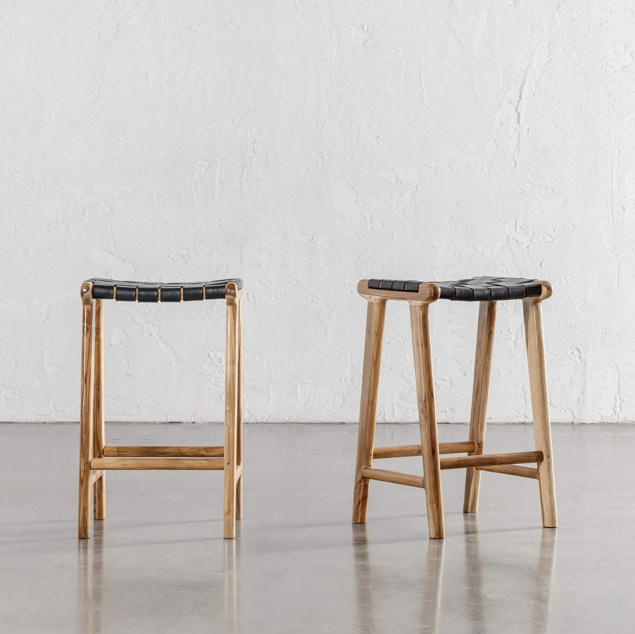 MALAND WOVEN LEATHER COUNTER STOOL | BUNDLE + SAVE | BLACK LEATHER HIDE
