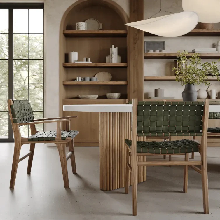 MALAND WOVEN LEATHER DINING CHAIR  |  OLIVE LEATHER - Image 6