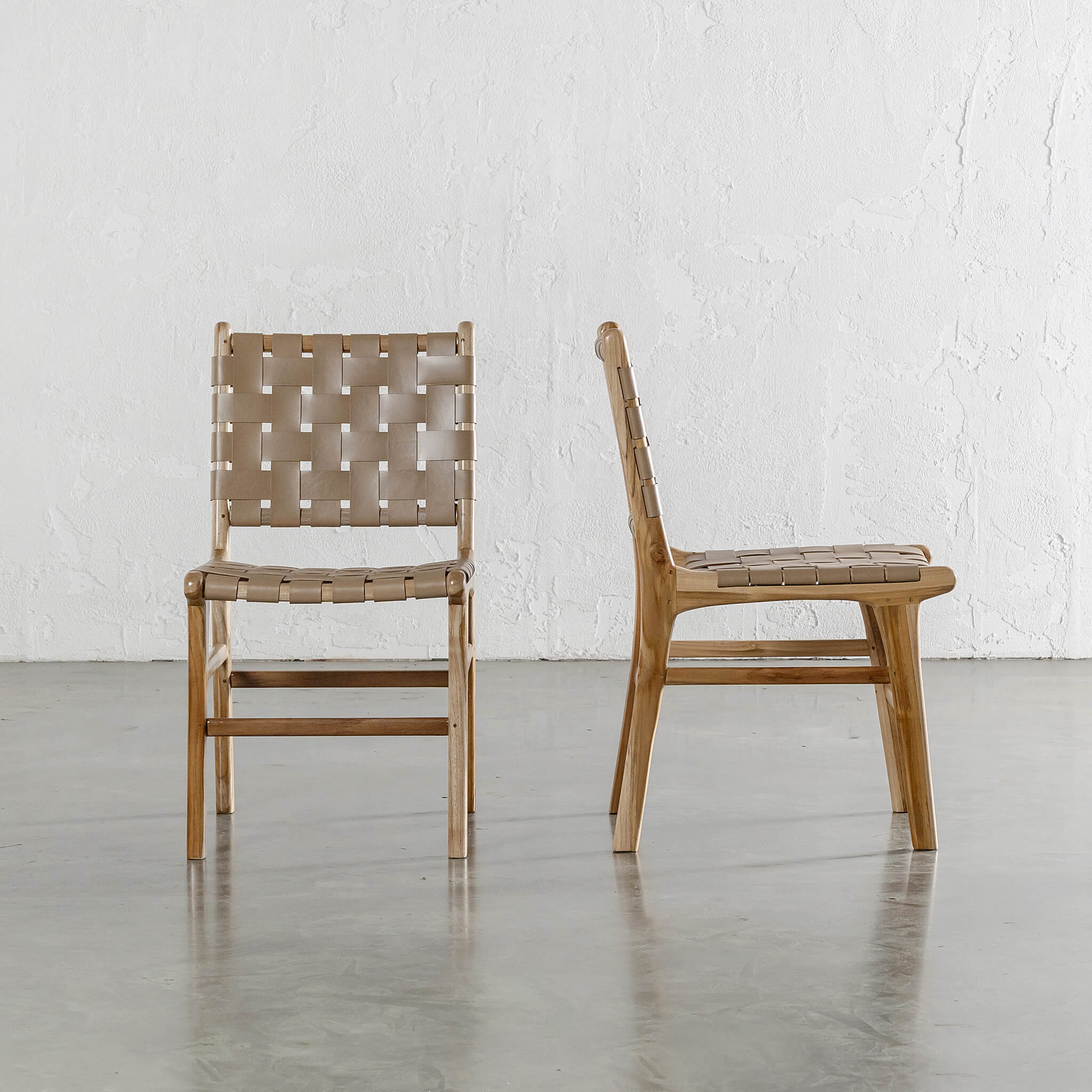 MALAND WOVEN LEATHER DINING CHAIR | LIGHT TAUPE LEATHER