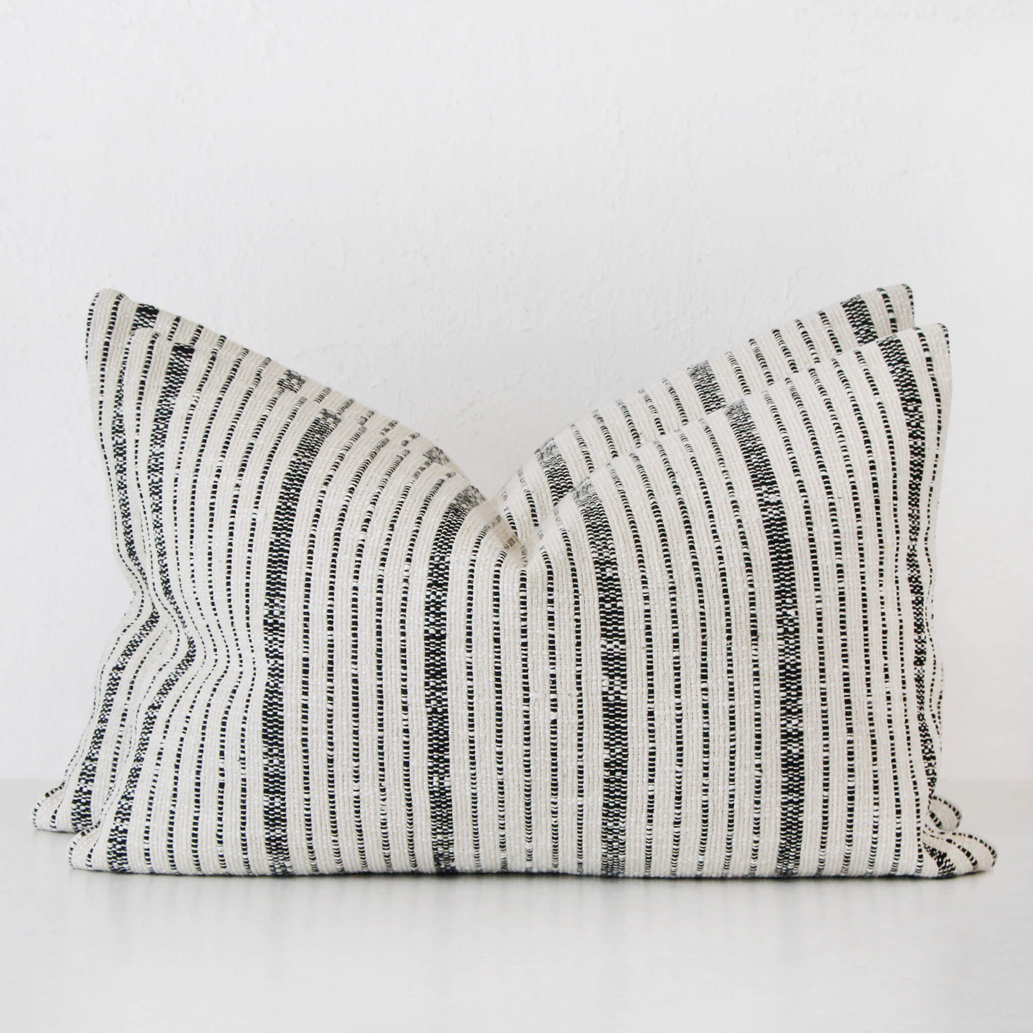 MARZANO HAND WOVEN CUSHION BUNDLE X2 | 40X60CM | IVORY + BLACK STRIPE