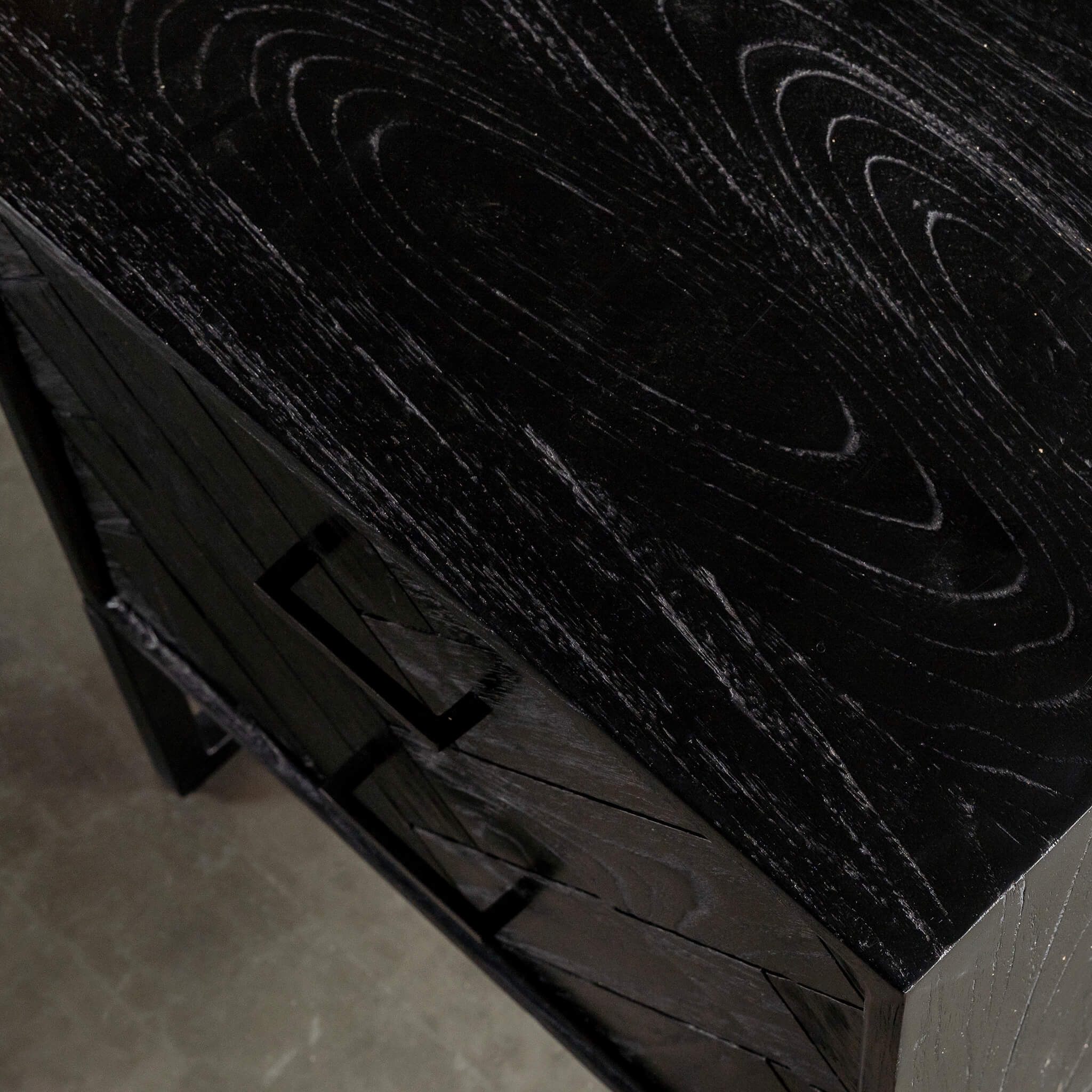 MAXIM PARQUETRY HERRINGBONE BEDSIDE TABLE | 2 DRAWERS | BLACK - Image 4
