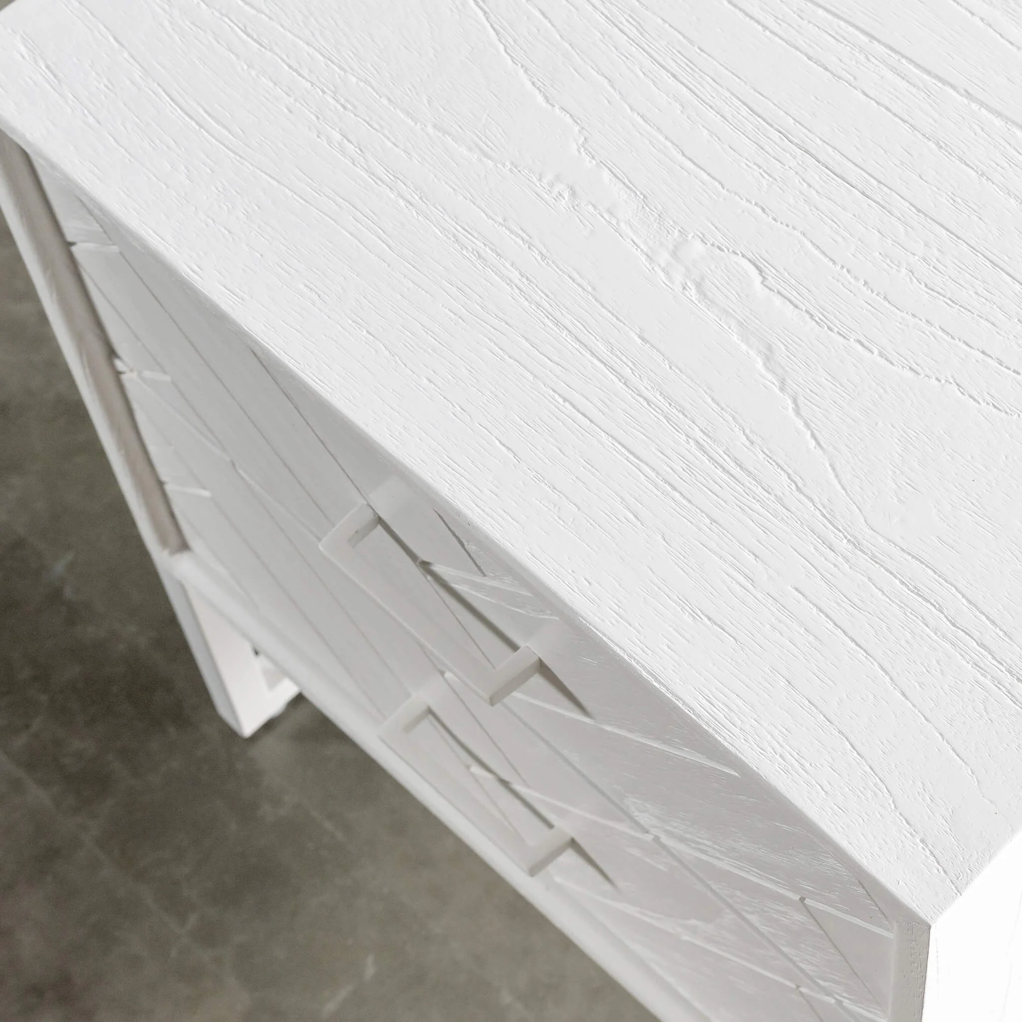 MAXIM PARQUETRY HERRINGBONE BEDSIDE TABLE | 2 DRAWERS | WHITE - Image 3