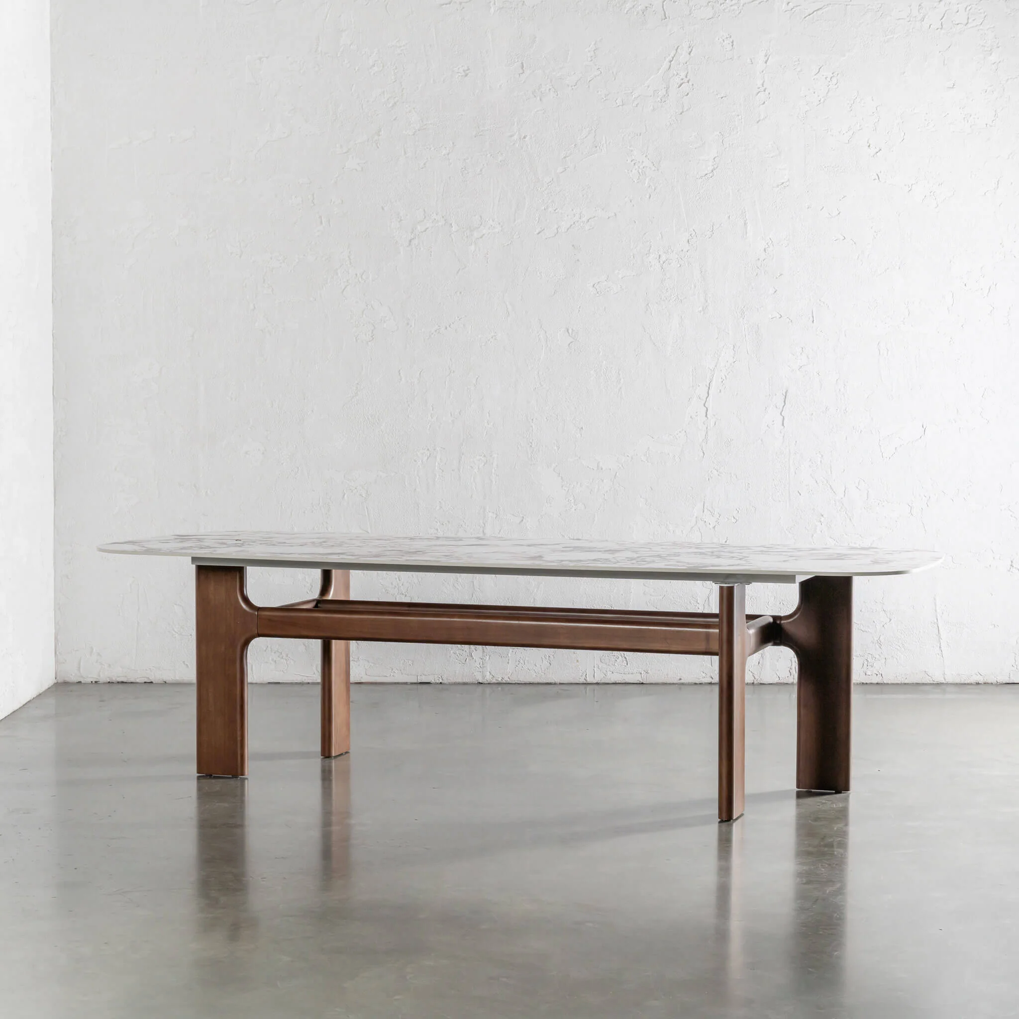 MONTAGNA CERAMICA DINING TABLE   |  230CM + 270CM  |  DEEP WALNUT WOOD GRAIN  |  BULGARI MARBLE AUTUMNAL WARM - Image 8