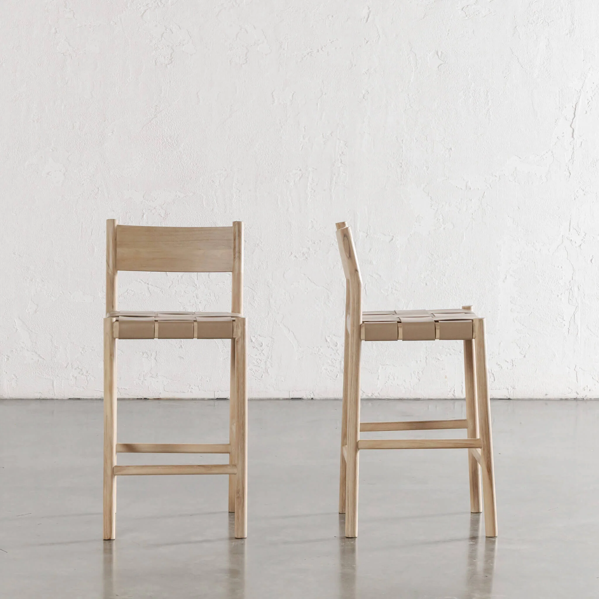 MONTERO WOVEN LEATHER BAR CHAIRS  |  HIGH + LOW  |  LIGHT TAUPE LEATHER HIDE - Image 6