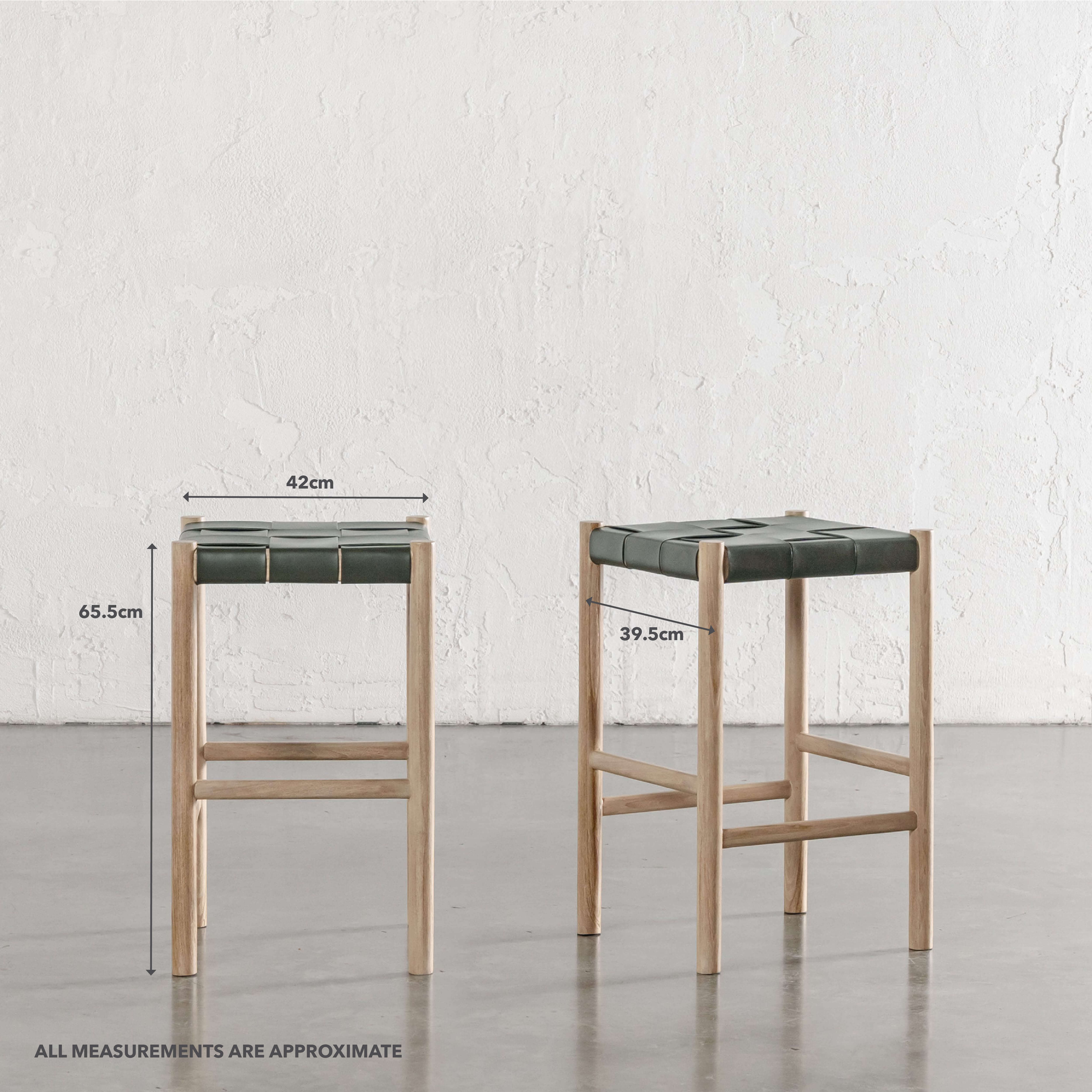 MONTERO WOVEN LEATHER COUNTER STOOL  |  OLIVE LEATHER HIDE - Image 5