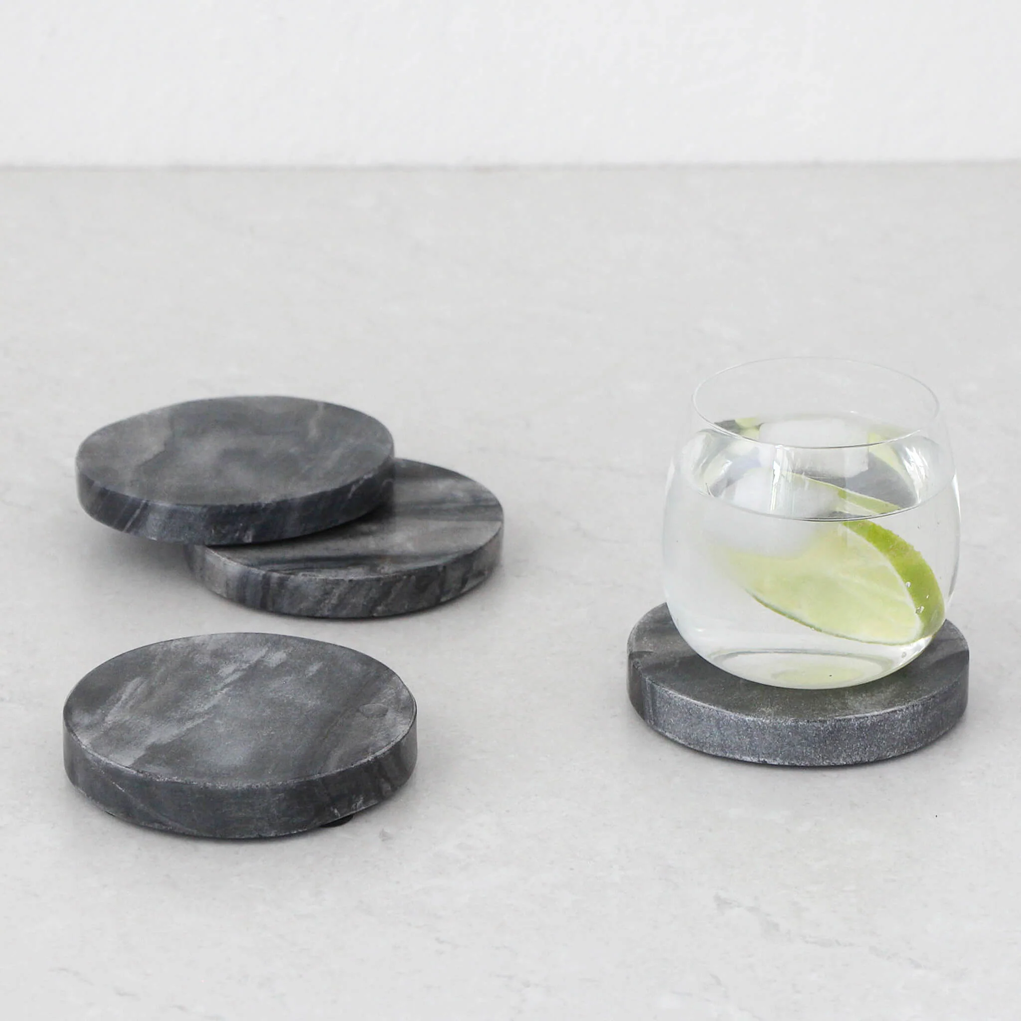 NEO ROUND MARBLE COASTER | SET OF 4 | GREY MARBLE - Image 2