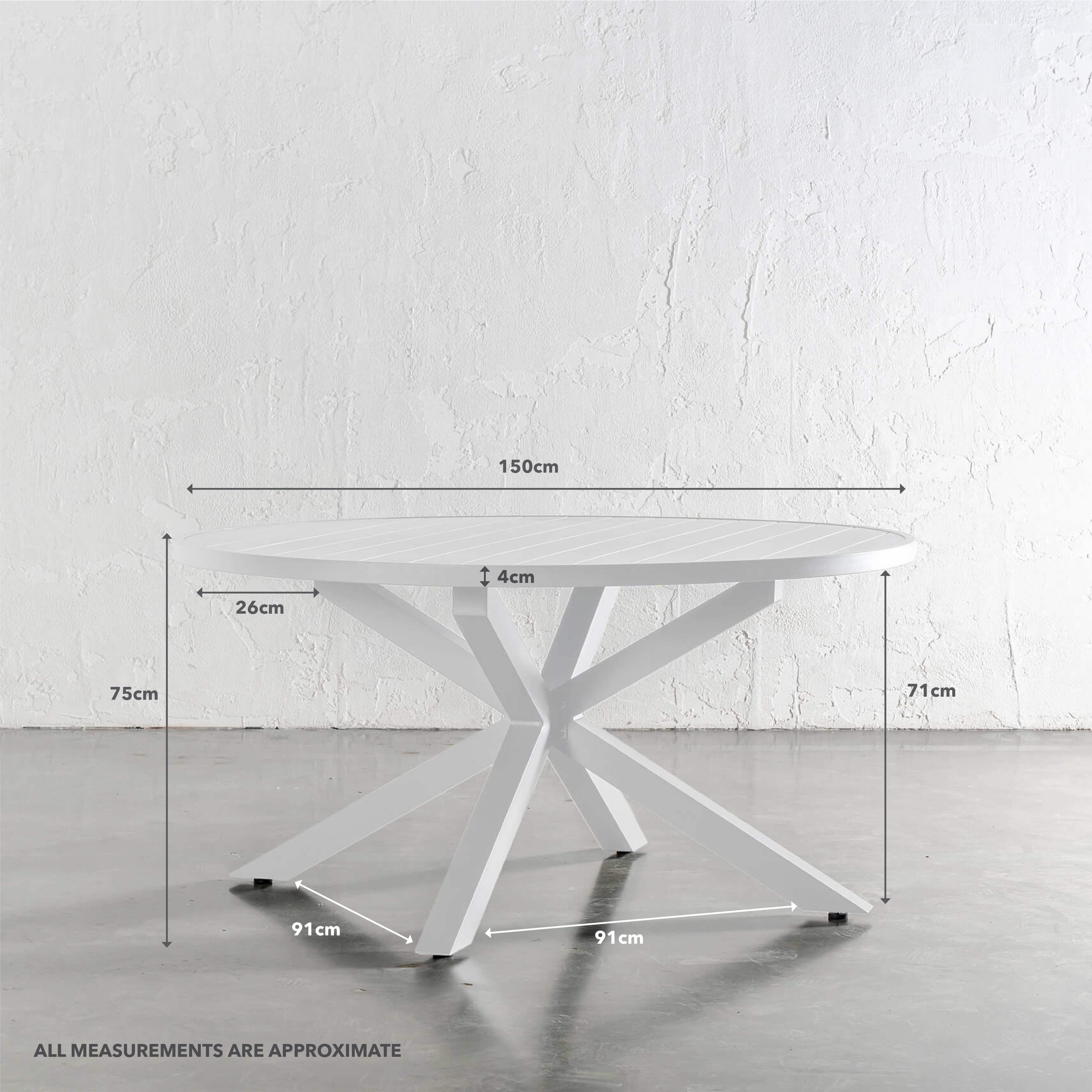 PALOMA OUTDOOR SLATTED DINING TABLE | WHITE ALUMINIUM | ROUND 150CM - Image 6