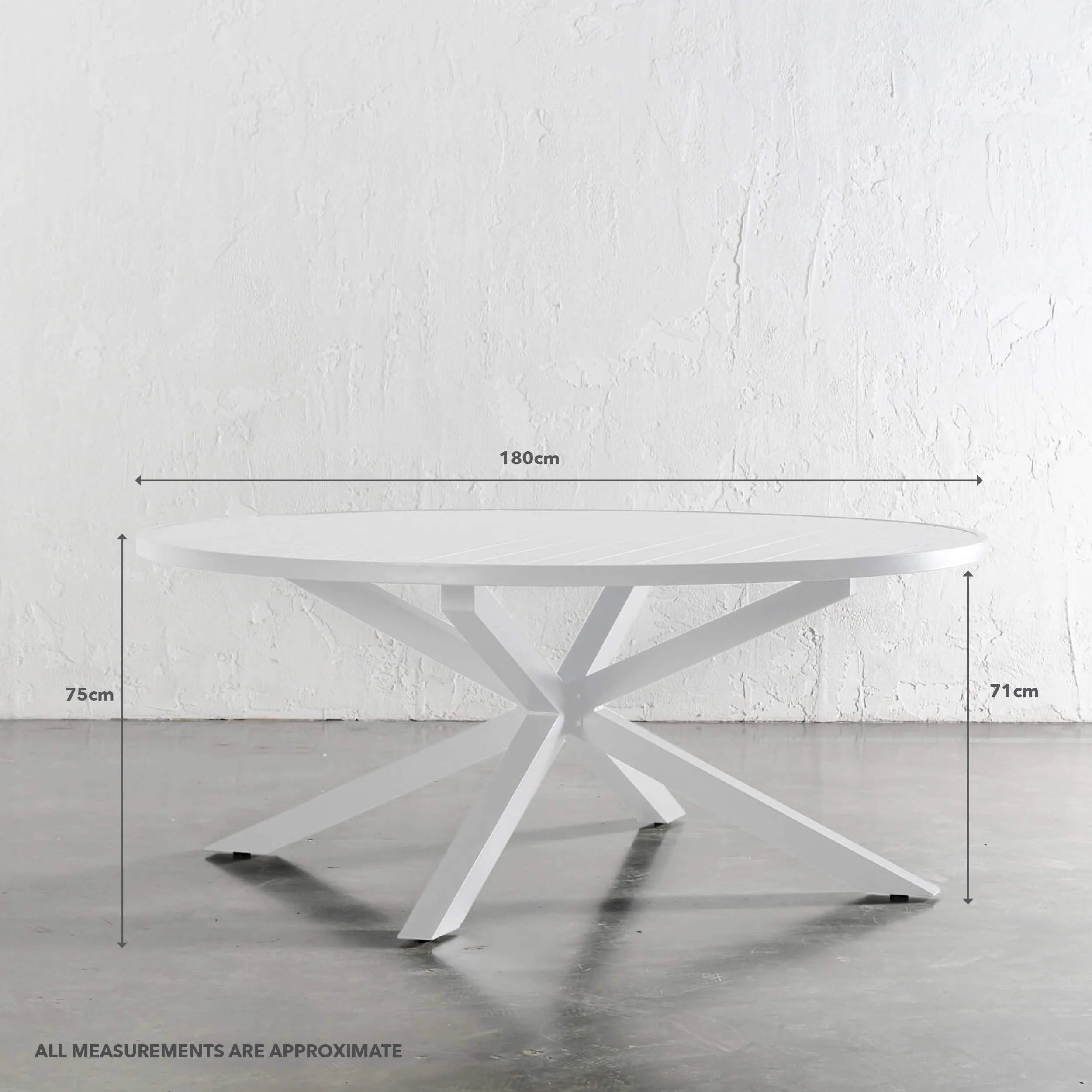 PALOMA OUTDOOR SLATTED DINING TABLE   |  WHITE ALUMINIUM  |  ROUND 180CM - Image 5